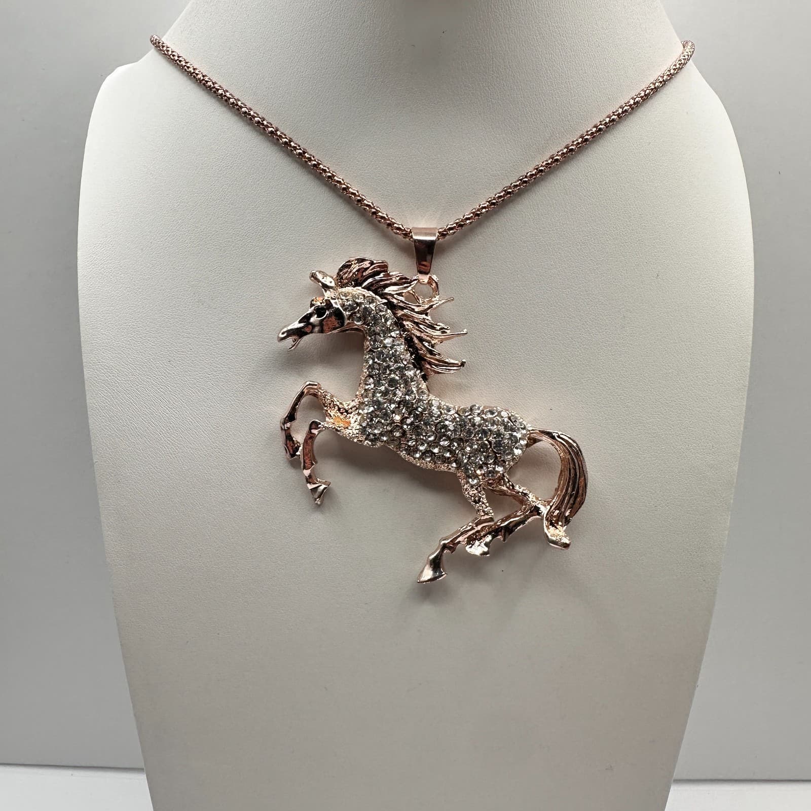 Vintage 90s Betsey Johnson Unicorn Necklace Rose Gold Tone Glass Pendant Jewelry - Thumbnail 4