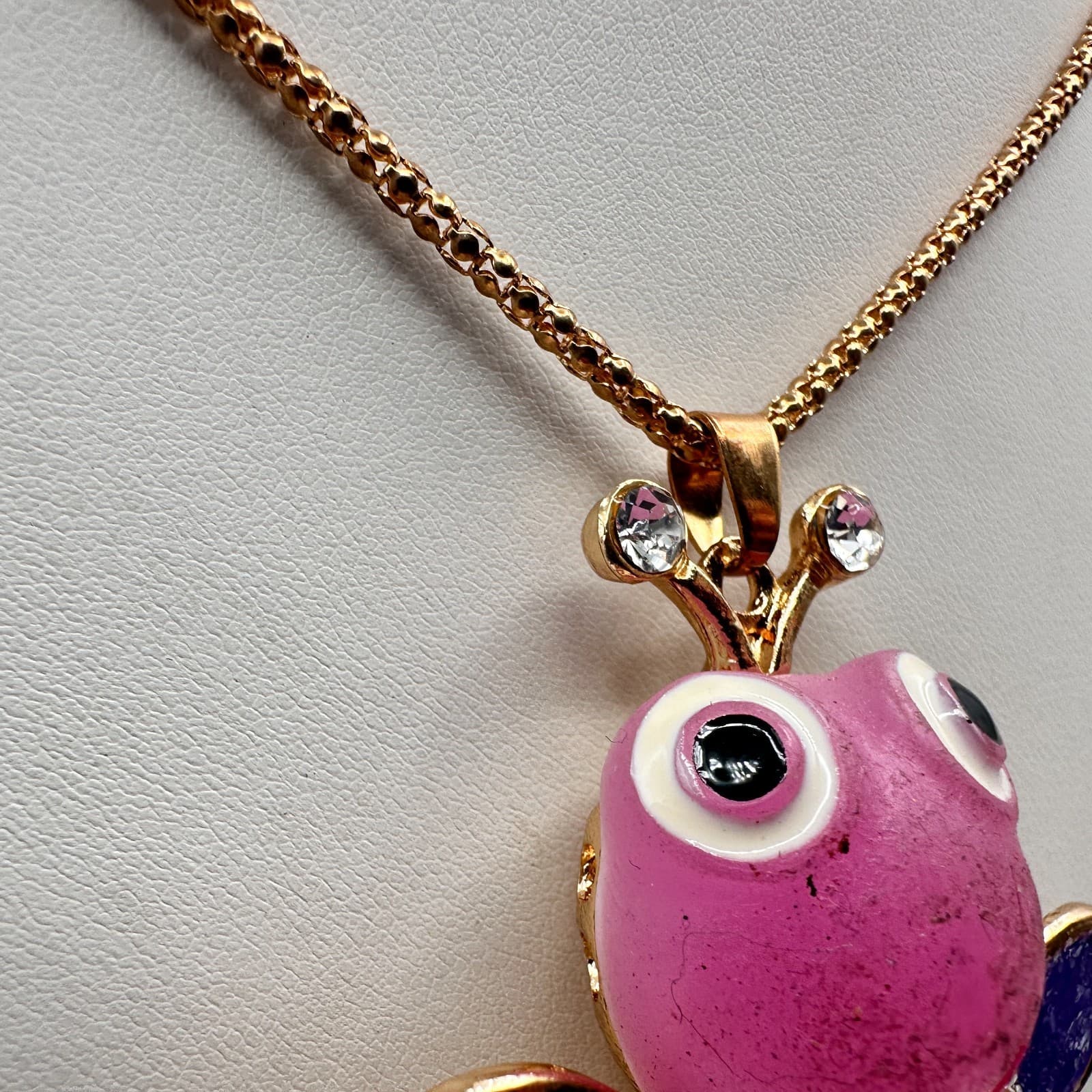 Vintage 90s Betsey Johnson Glass Accents Butterfly Bee Pendant Necklace Jewelry - Thumbnail 6