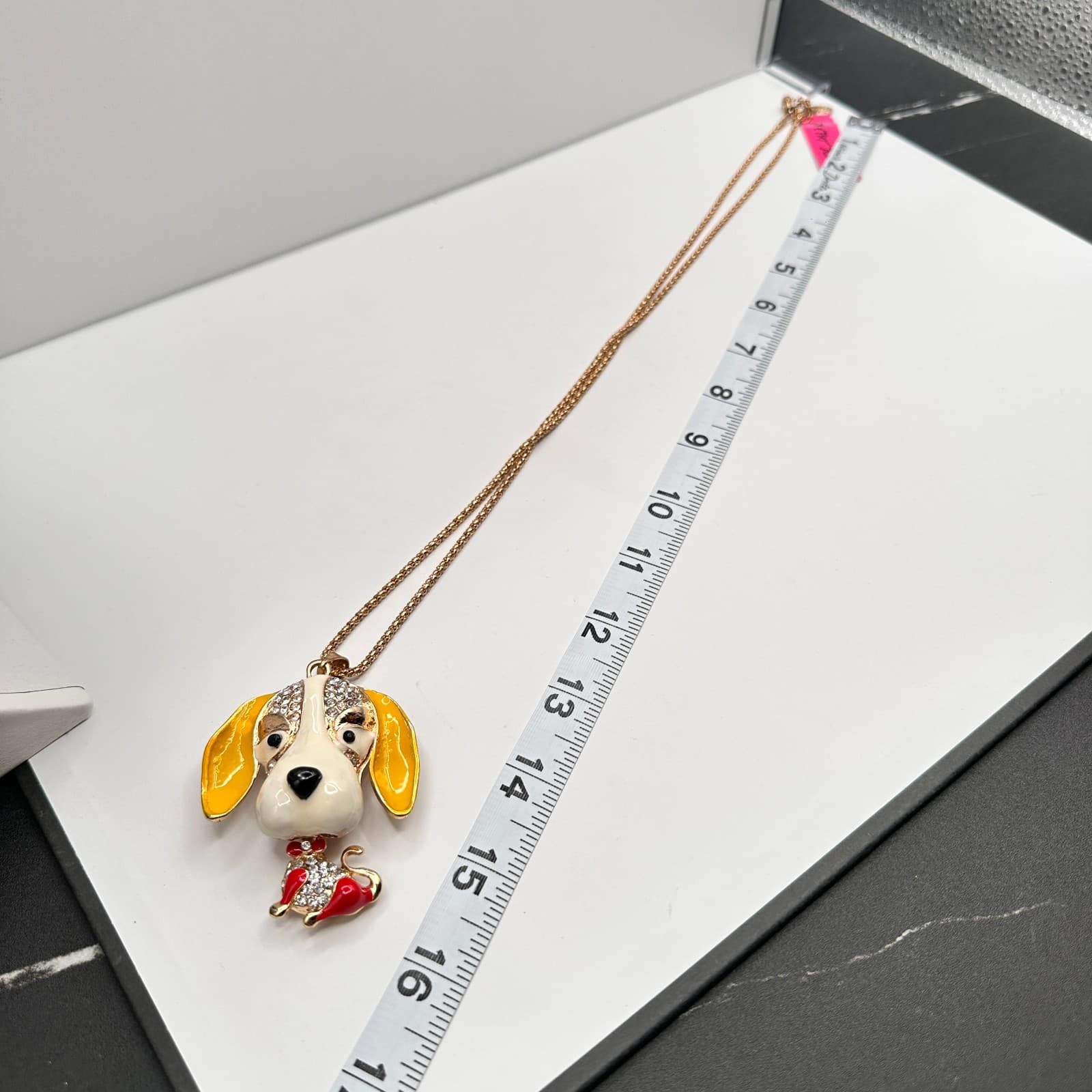 Vintage 90s Betsey Johnson Dog Puppy Pendant Necklace Gold Tone Chain Jewelry - Thumbnail 11