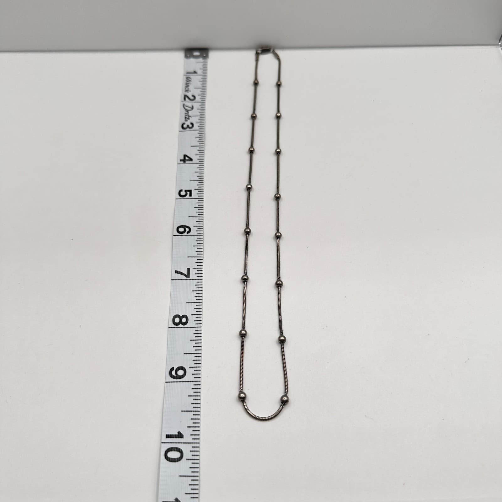 Vintage 90s Silver Tone Snake Chain Necklace Minimalist Station Beaded Jewelry - Thumbnail 9