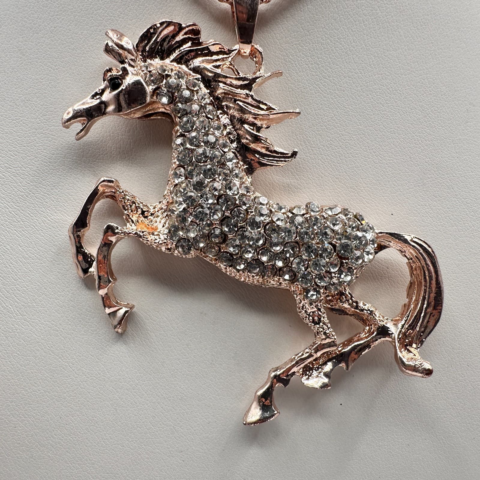 Vintage 90s Betsey Johnson Unicorn Necklace Rose Gold Tone Glass Pendant Jewelry - Thumbnail 5