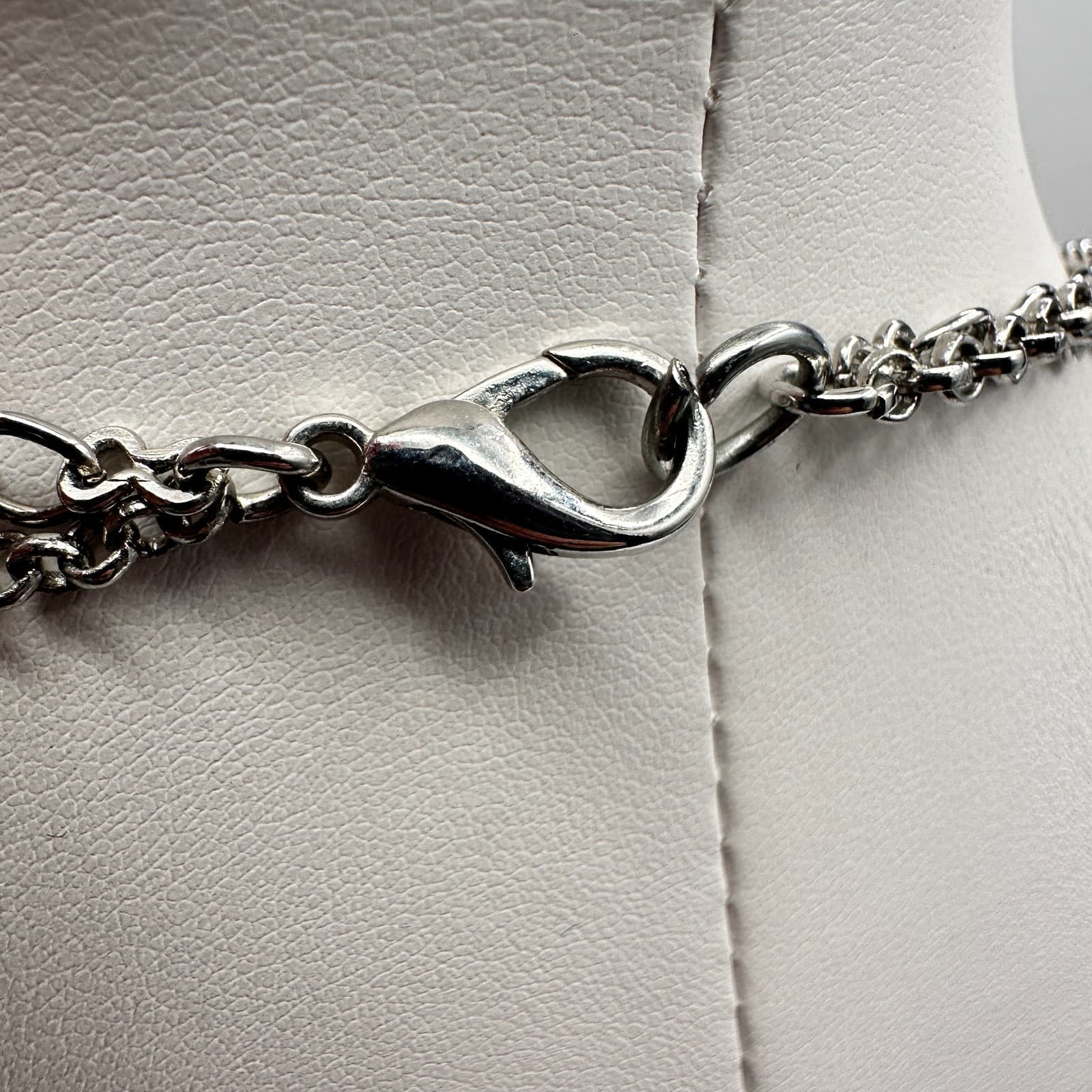 Vintage 90s Silver Tone Necklace Enamel Frosted Grey Beads Long Layering Boho - Thumbnail 8