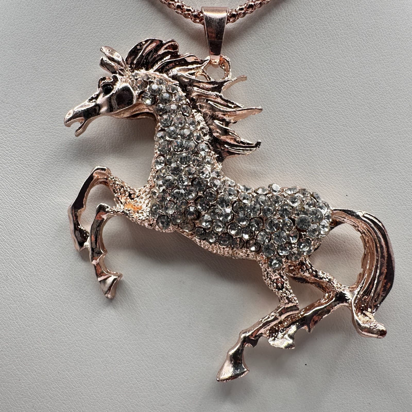 Vintage 90s Betsey Johnson Unicorn Necklace Rose Gold Tone Glass Pendant Jewelry - Thumbnail 9