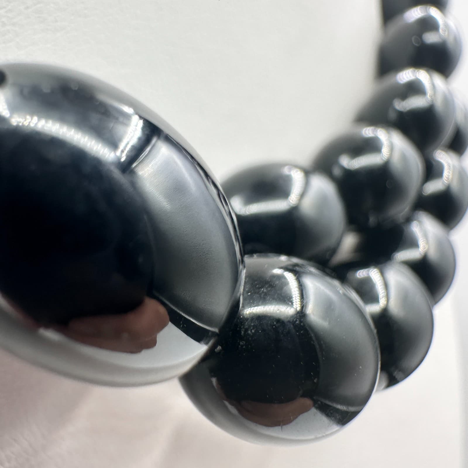 Vintage 90s Black Oval Beaded Multi Strand Necklace Statement Women's Jewelry - Thumbnail 4