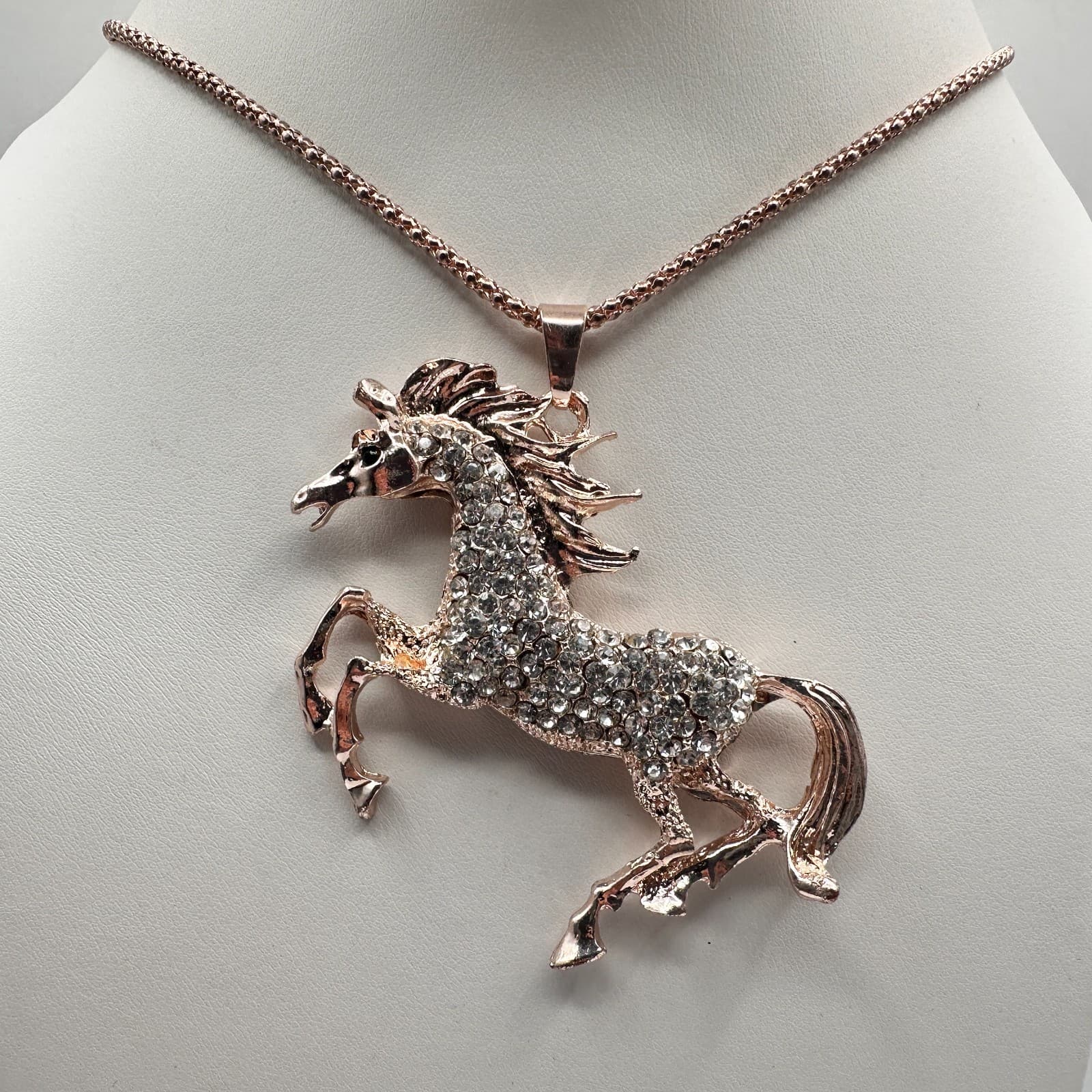 Vintage 90s Betsey Johnson Unicorn Necklace Rose Gold Tone Glass Pendant Jewelry - Thumbnail 11