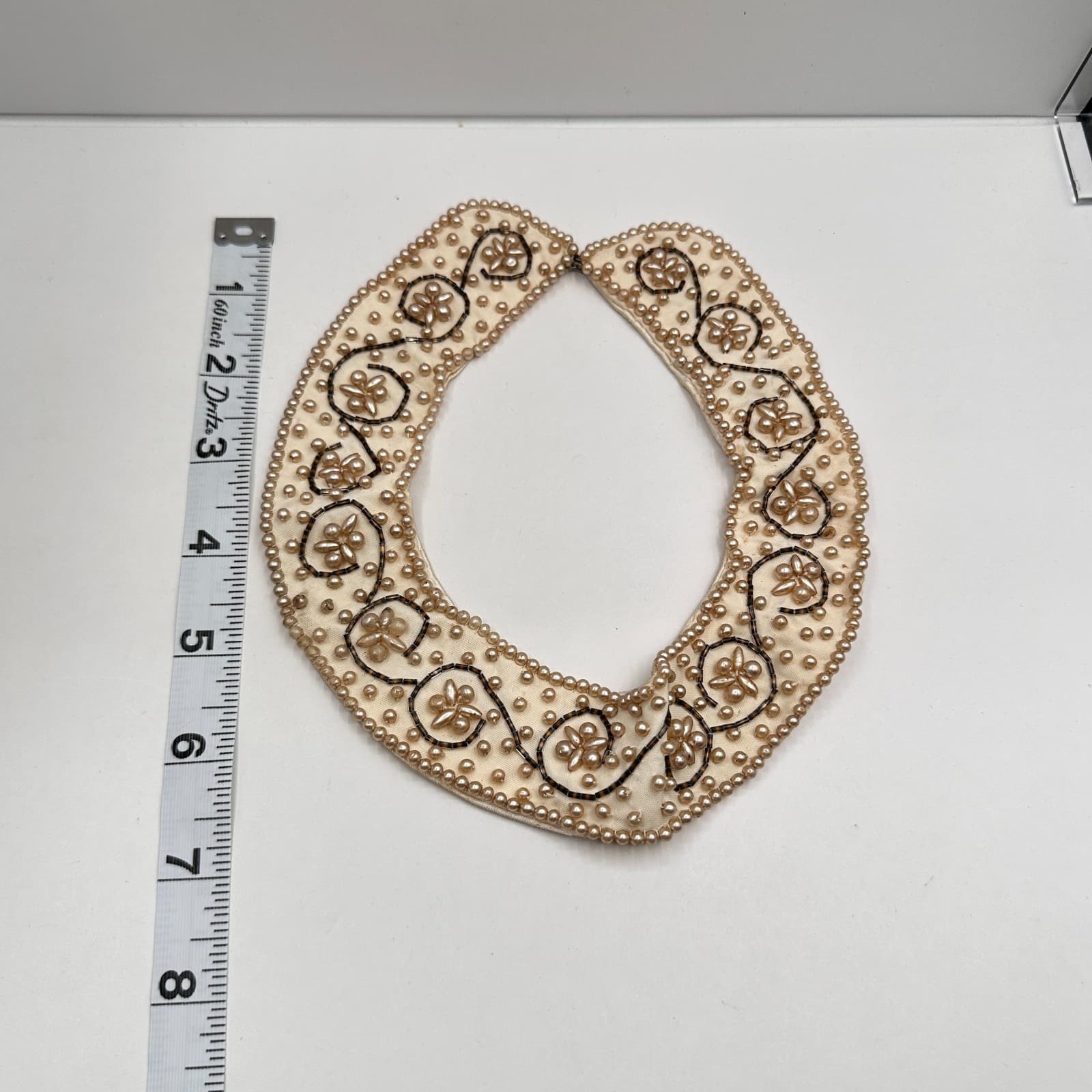 Vintage 60s Sally Gee Pearl Beaded Peter Pan Collar Necklace Fashion Jewelry - Thumbnail 10