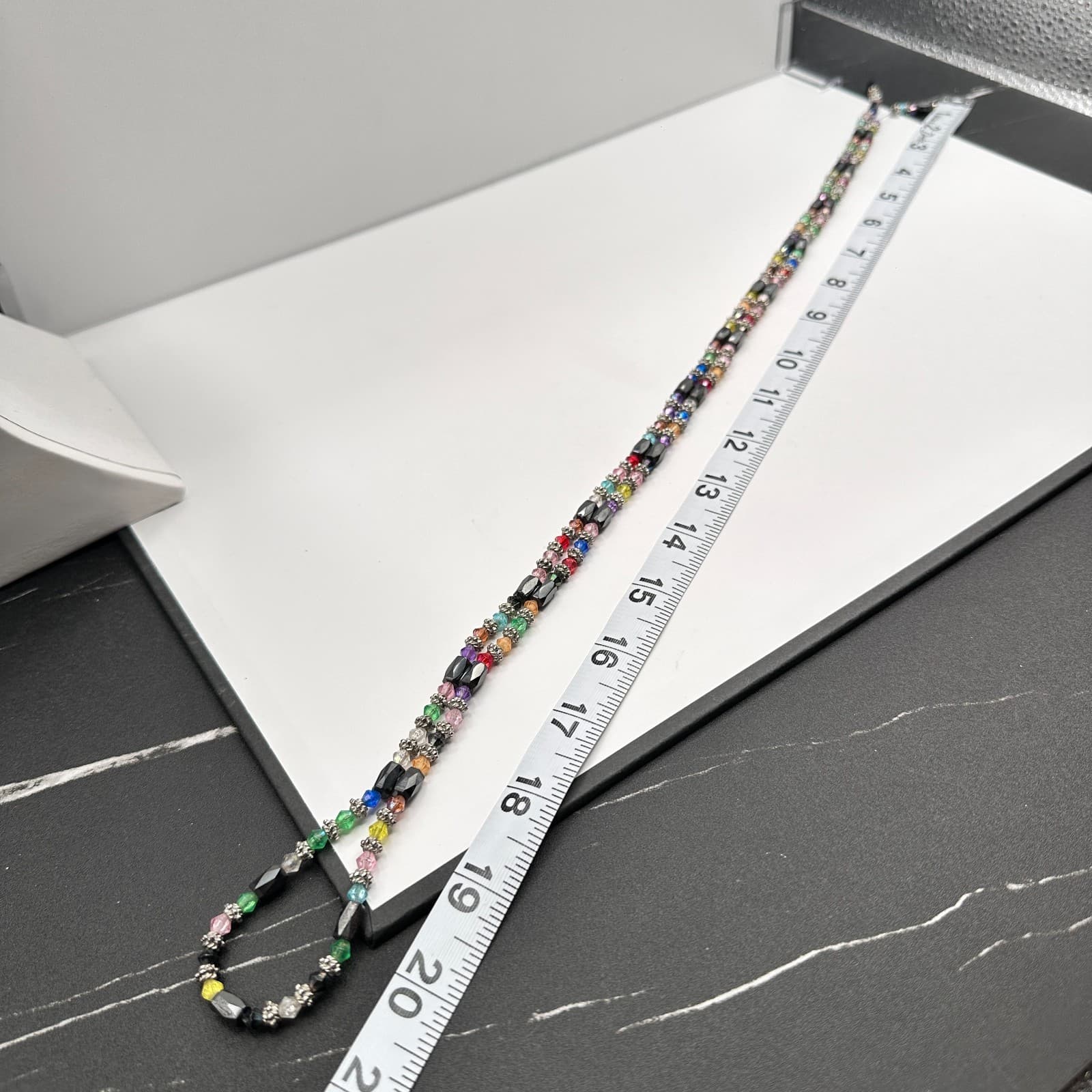 Vintage 90s Magnetic Hematite & Rainbow Glass Double Strand Necklace Jewelry - Thumbnail 11