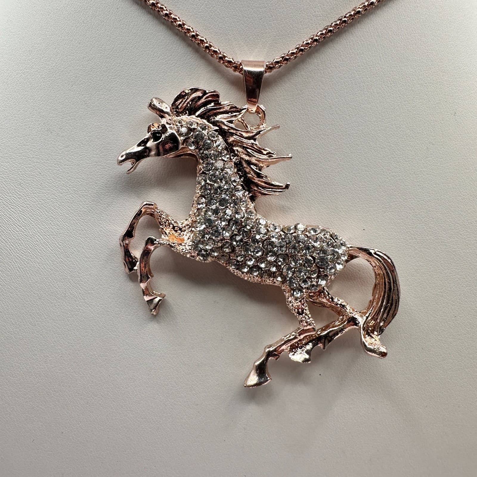 Vintage 90s Betsey Johnson Unicorn Necklace Rose Gold Tone Glass Pendant Jewelry - Thumbnail 3