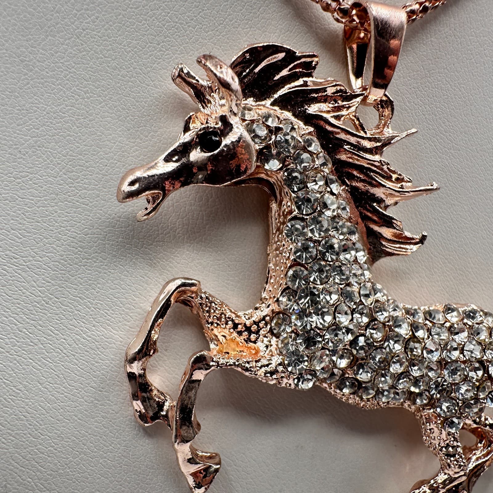 Vintage 90s Betsey Johnson Unicorn Necklace Rose Gold Tone Glass Pendant Jewelry - Thumbnail 6