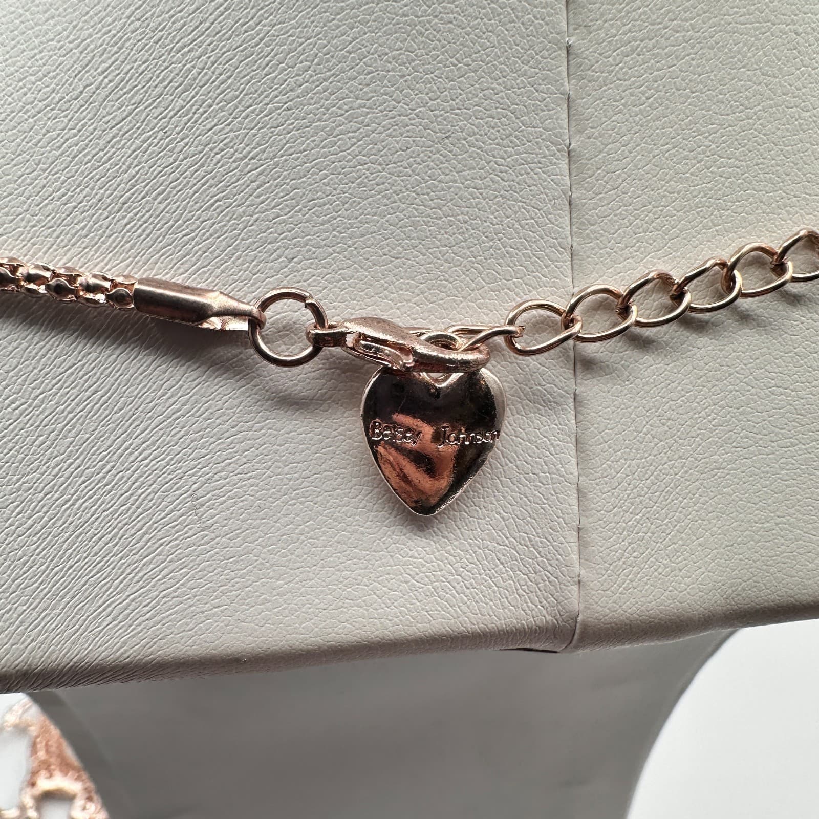 Vintage 90s Betsey Johnson Unicorn Necklace Rose Gold Tone Glass Pendant Jewelry - Thumbnail 12