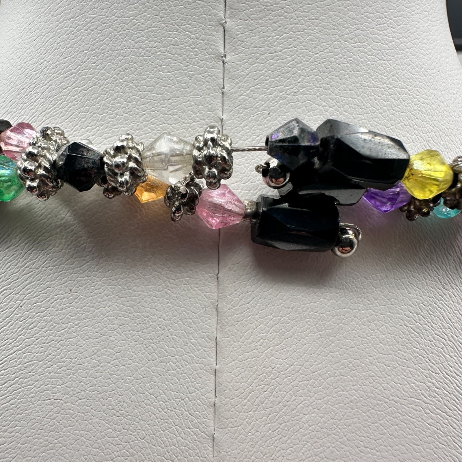 Vintage 90s Magnetic Hematite & Rainbow Glass Double Strand Necklace Jewelry - Thumbnail 10