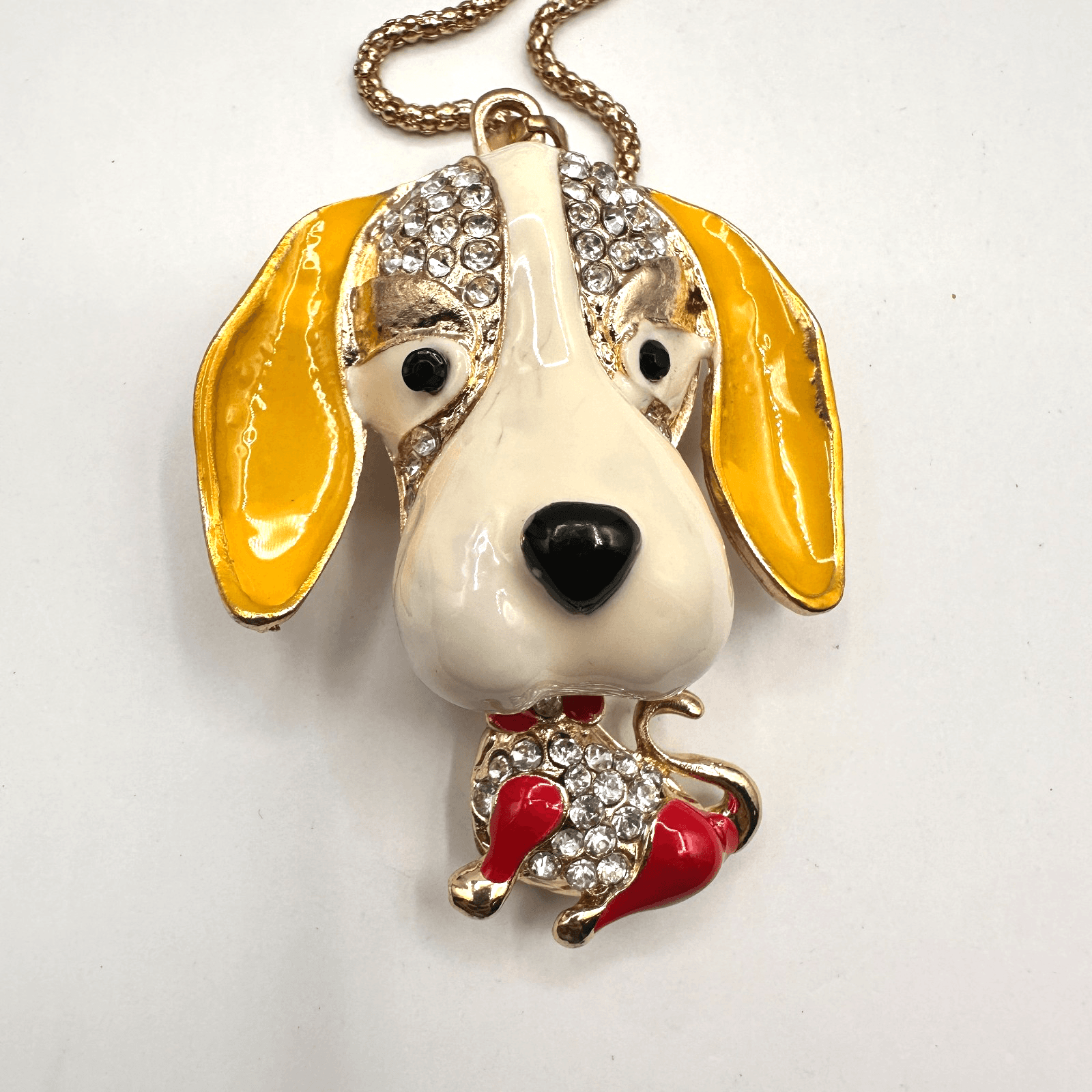 Vintage 90s Betsey Johnson Dog Puppy Pendant Necklace Gold Tone Chain Jewelry - Image 1
