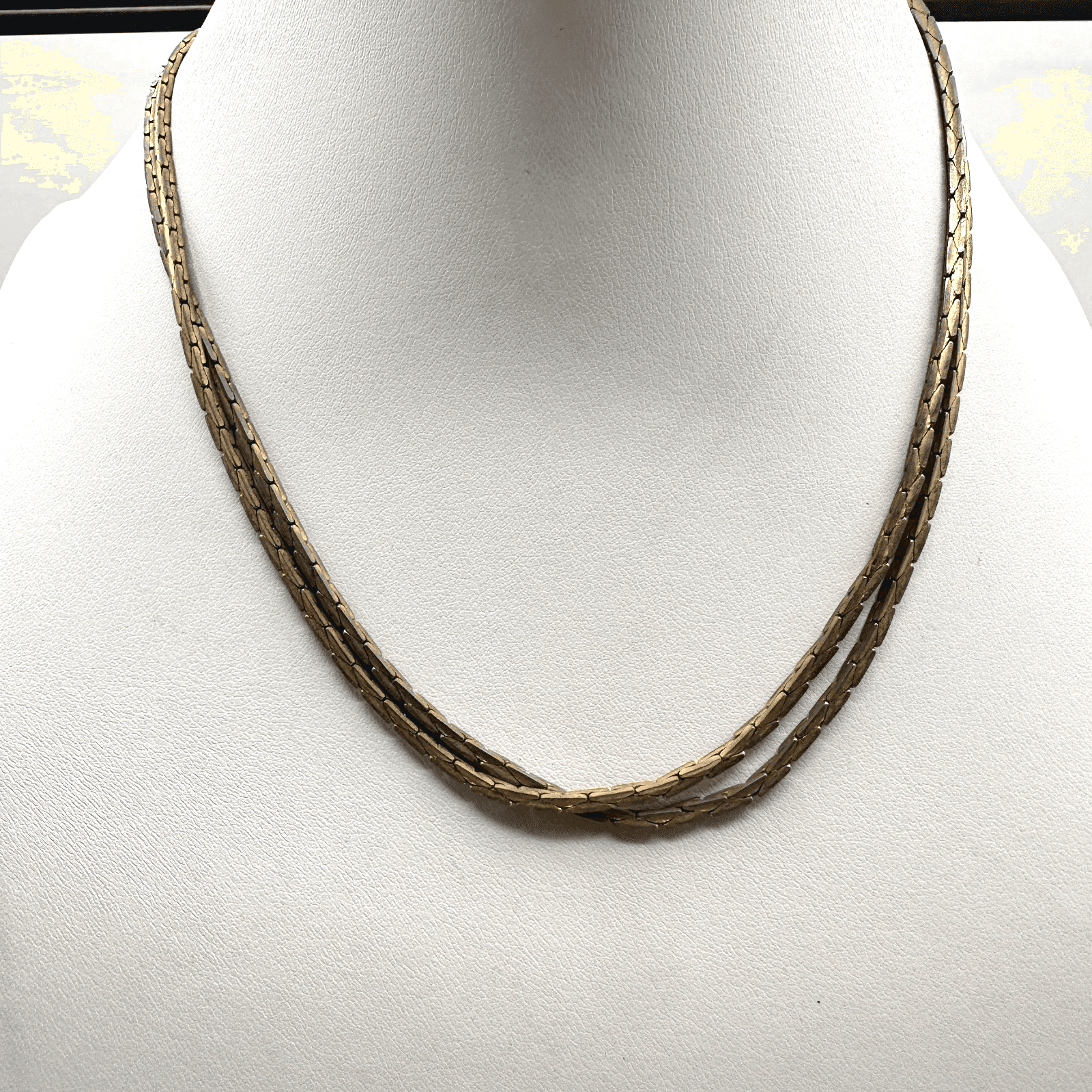 Vintage 90s Gold Tone Herringbone Double Strand Necklace Minimalist Fashion - Image 1