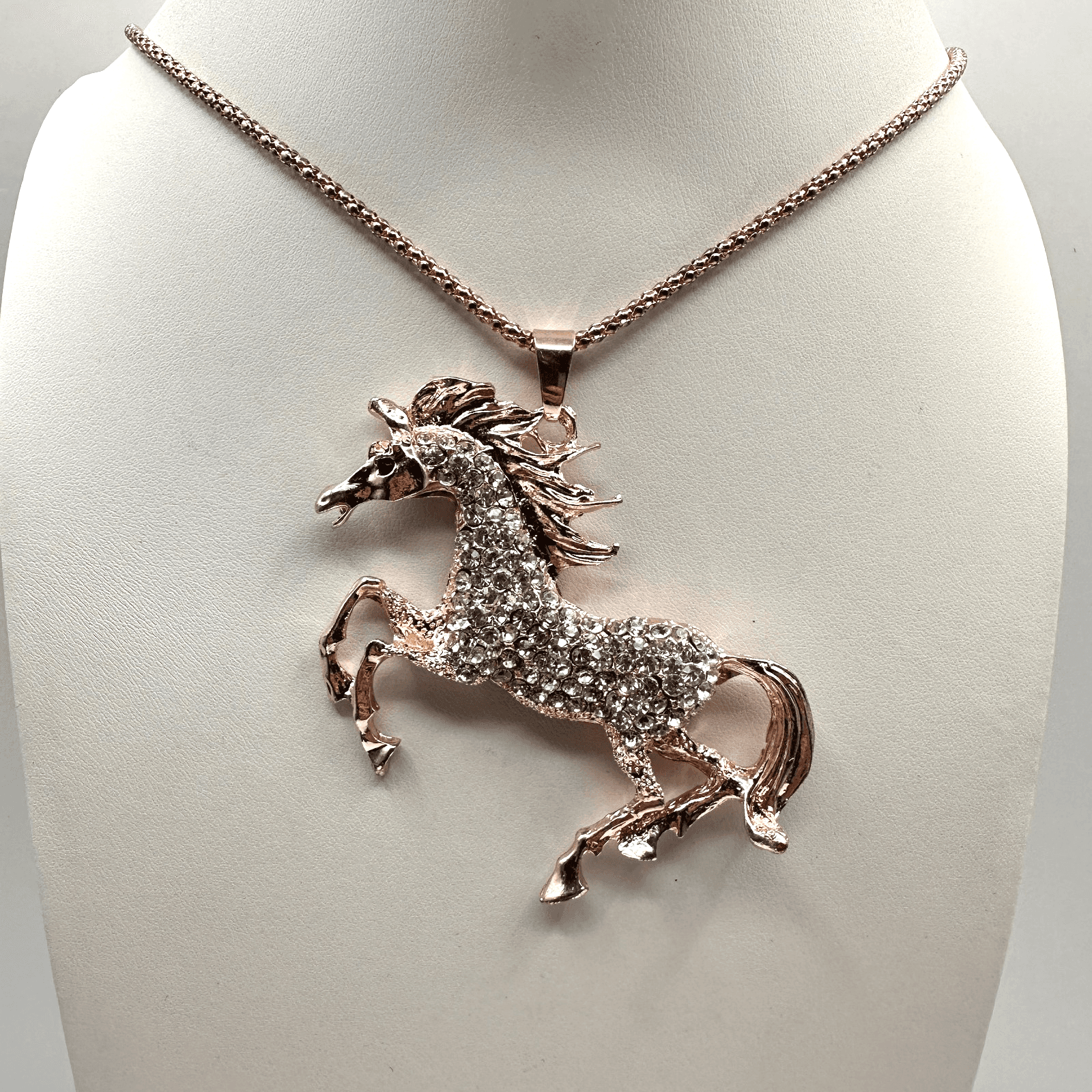 Vintage 90s Betsey Johnson Unicorn Necklace Rose Gold Tone Glass Pendant Jewelry - Thumbnail 2