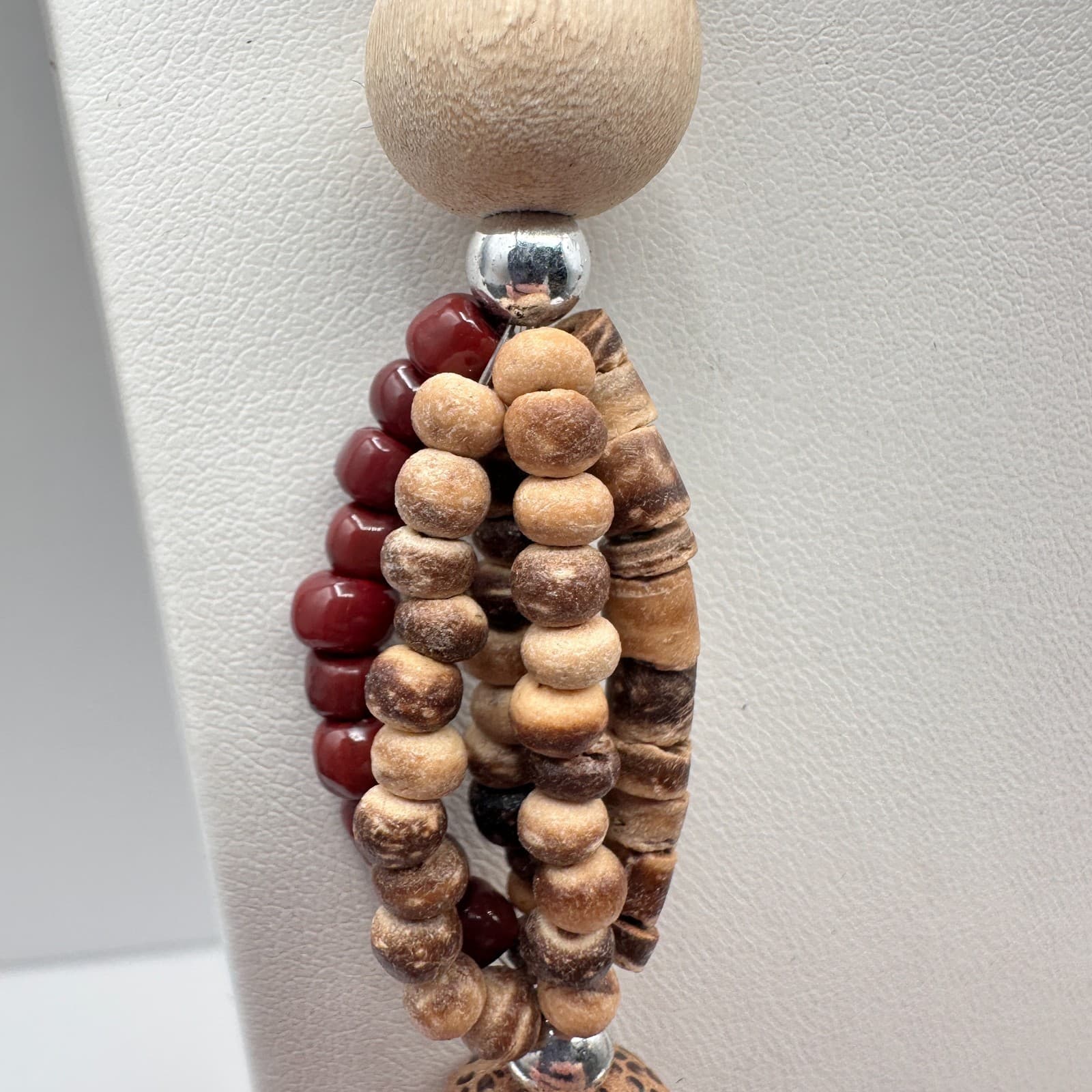 Vintage 90s Chunky Wood Bead Necklace Multi-Strand Earth Tone Statement Boho - Thumbnail 9