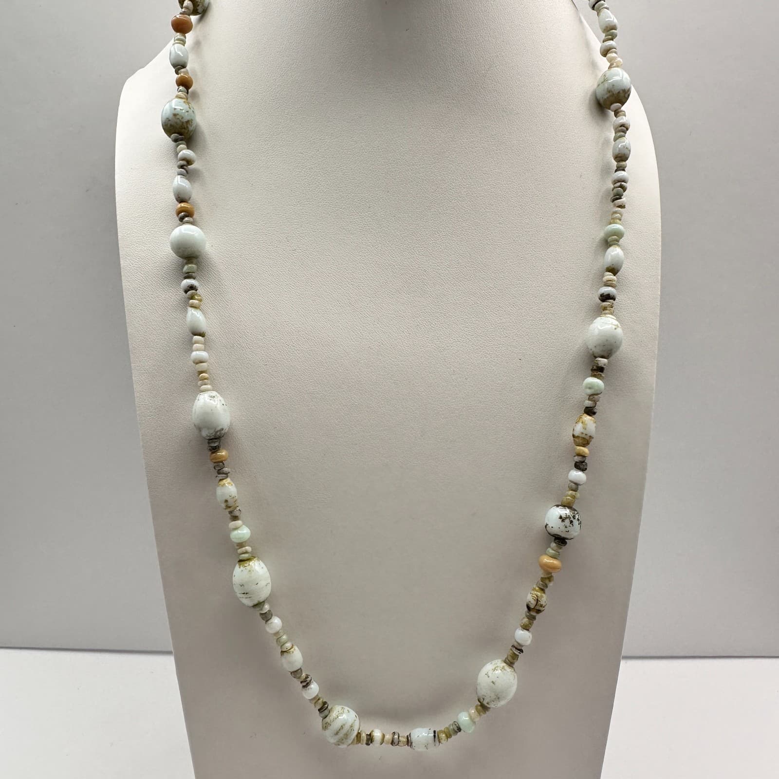 Vintage 90s Earth Tone Beaded Necklace Mixed Stone Boho Fashion Women's Jewelry - Image 1