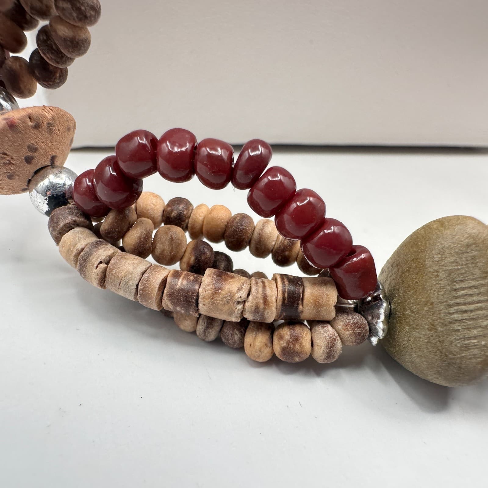 Vintage 90s Chunky Wood Bead Necklace Multi-Strand Earth Tone Statement Boho - Thumbnail 7