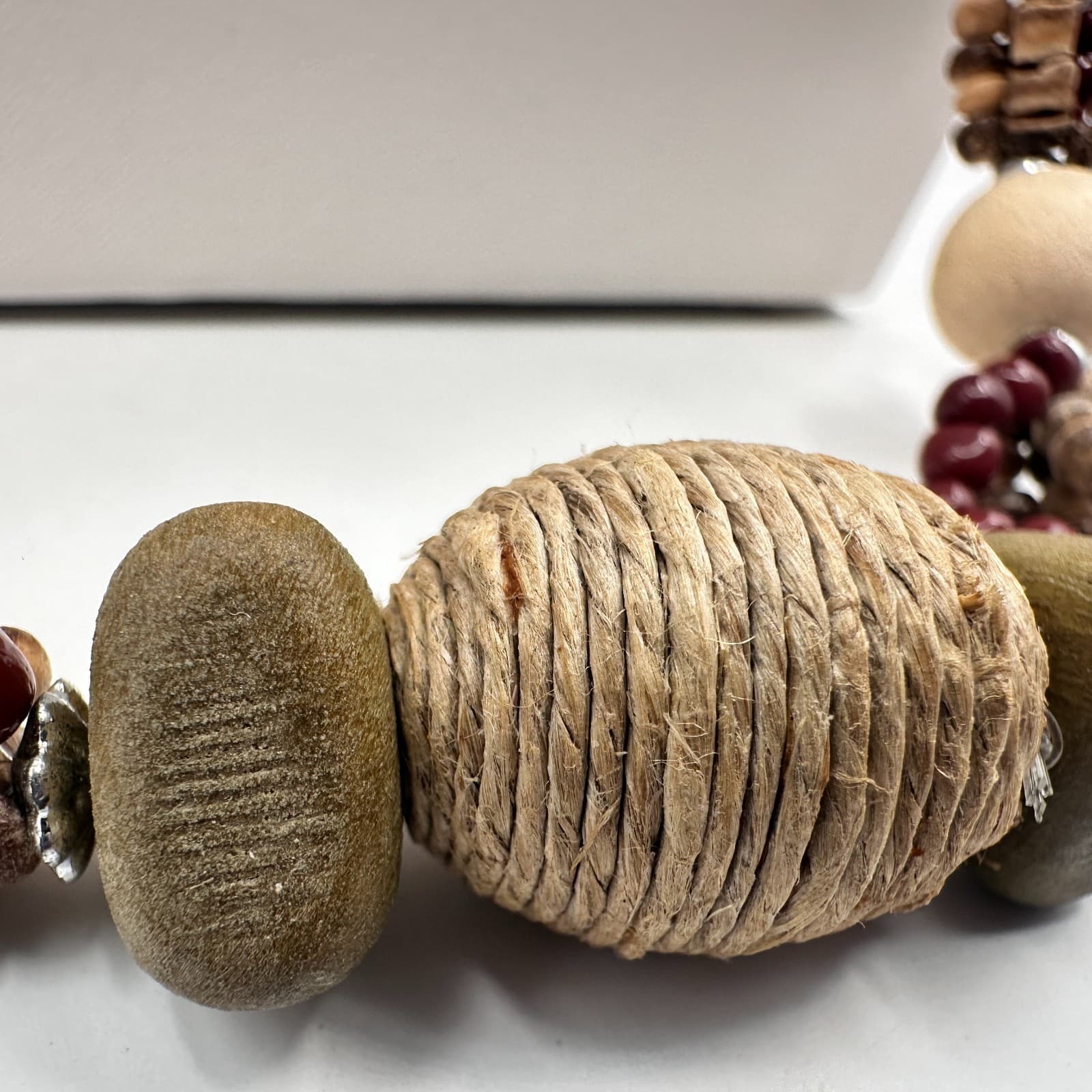 Vintage 90s Chunky Wood Bead Necklace Multi-Strand Earth Tone Statement Boho - Thumbnail 8