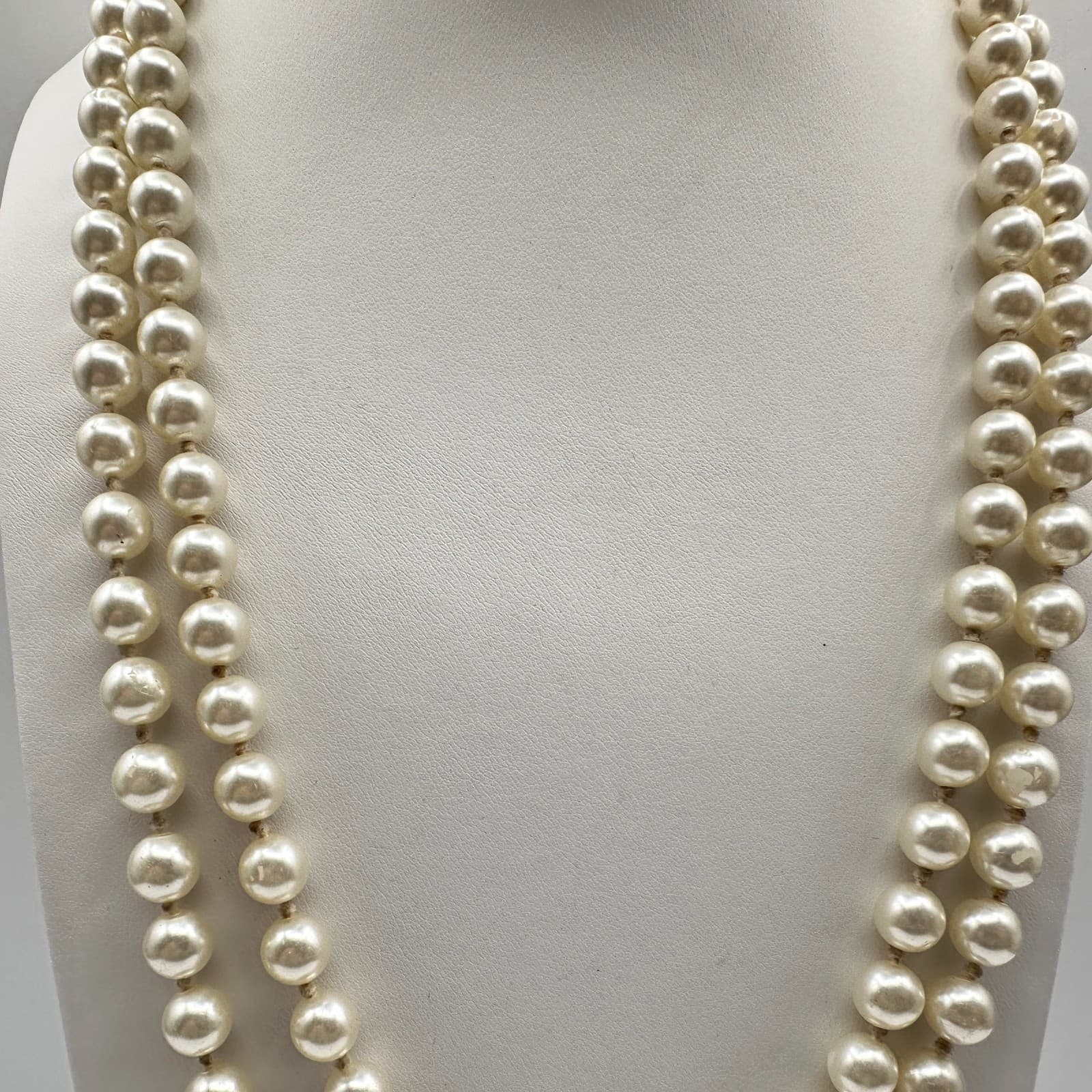 Vintage 90s Double Strand White Faux Pearl Necklace Classic Cream Boho Jewelry - Thumbnail 5