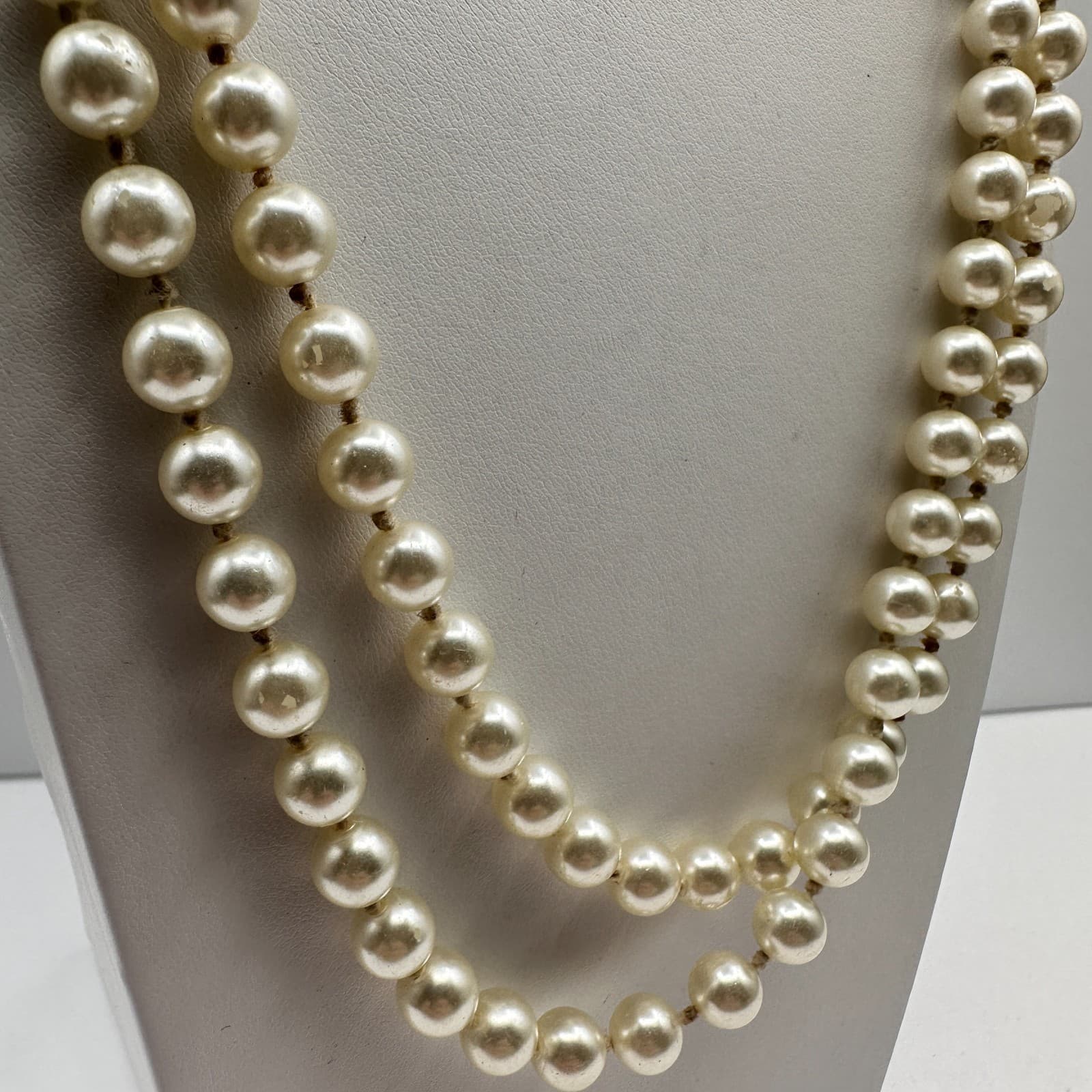 Vintage 90s Double Strand White Faux Pearl Necklace Classic Cream Boho Jewelry - Thumbnail 7