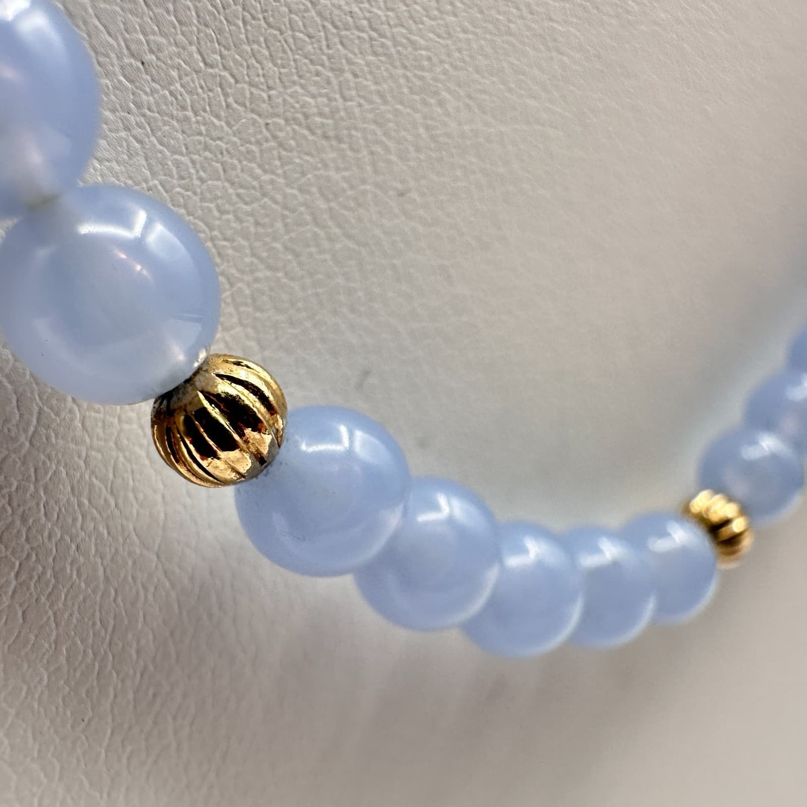 Vintage 90s Beaded Necklace Set Blue Lace Agate Pearl Shell Grey Classic Jewelry - Thumbnail 7