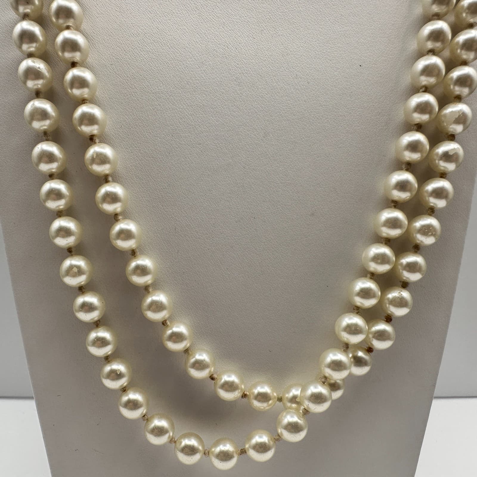 Vintage 90s Double Strand White Faux Pearl Necklace Classic Cream Boho Jewelry - Thumbnail 3