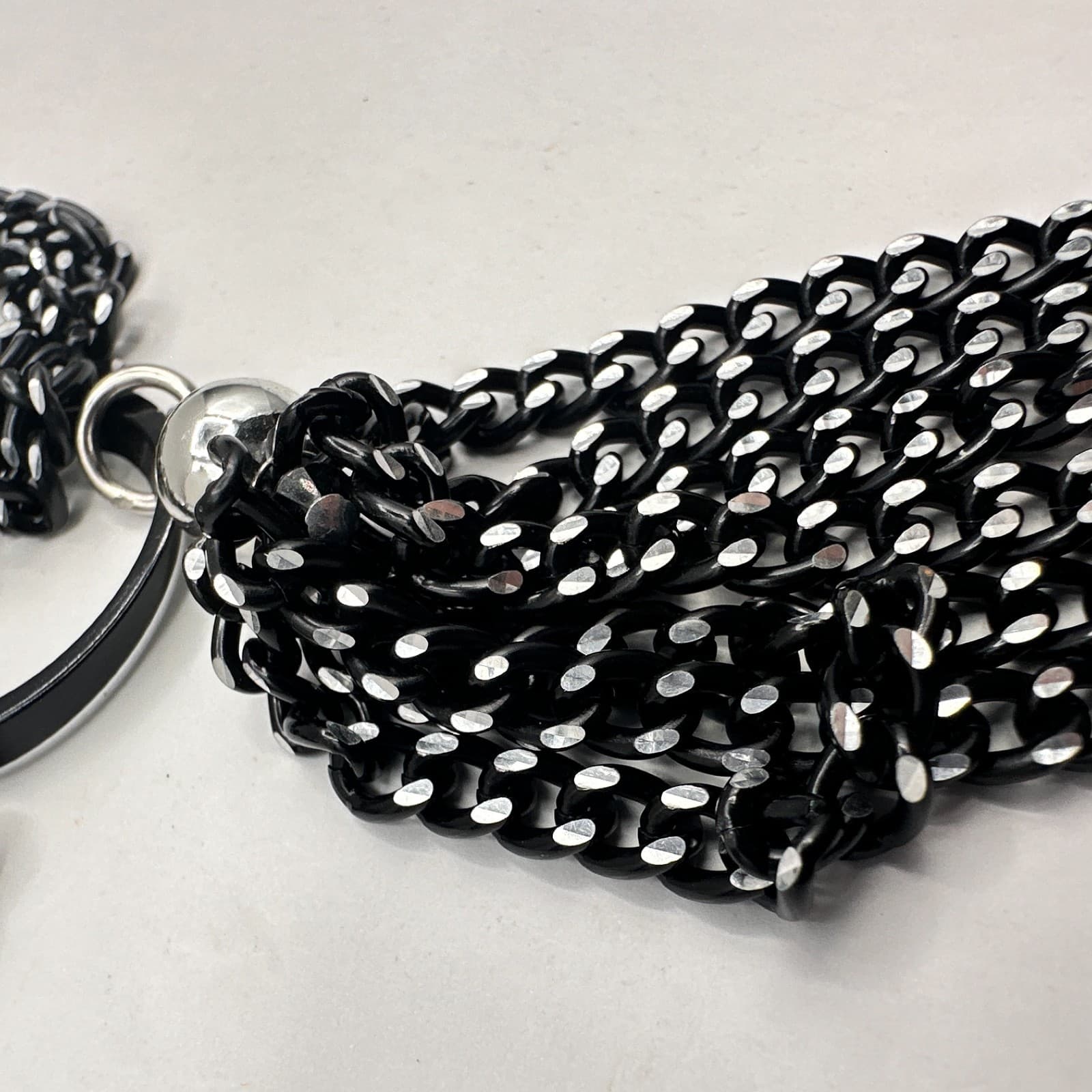 Vintage 90s Black Tassel Fringe Pendant Necklace Curb Chain Classic Jewelry - Thumbnail 10