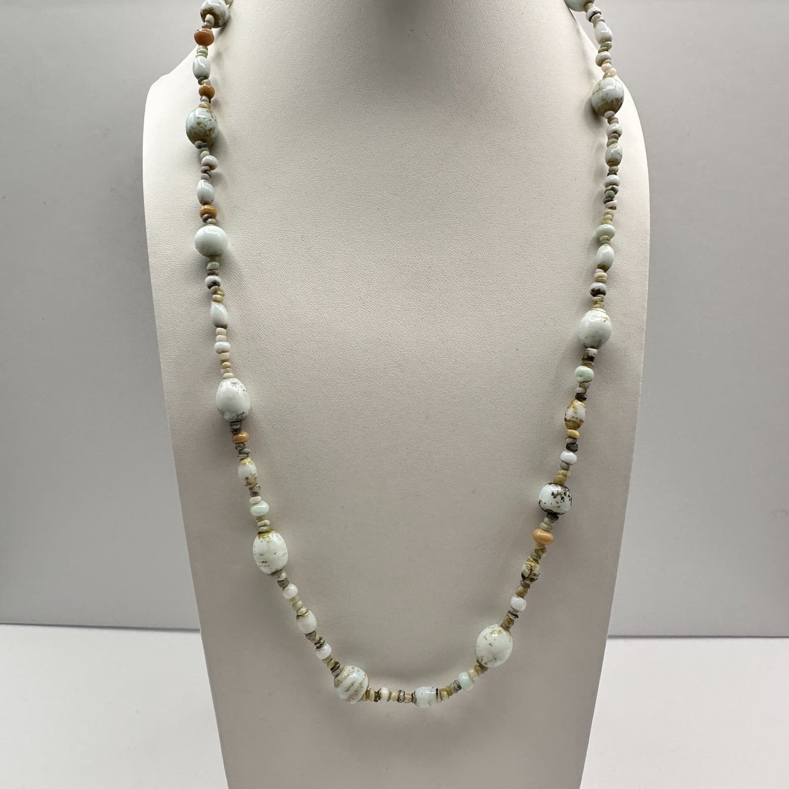 Vintage 90s Earth Tone Beaded Necklace Mixed Stone Boho Fashion Women's Jewelry - Thumbnail 2