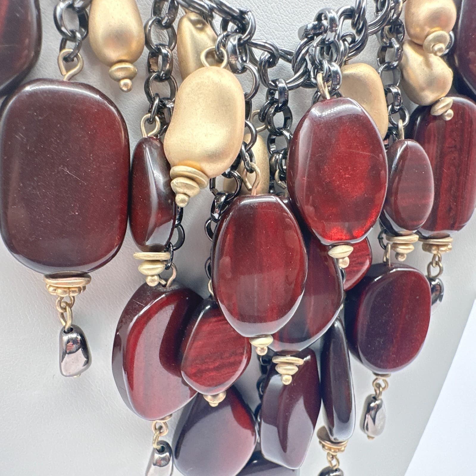 Vintage 90s Statement Chunky Bib Necklace Bold Boho Classic Women's Jewelry - Thumbnail 4