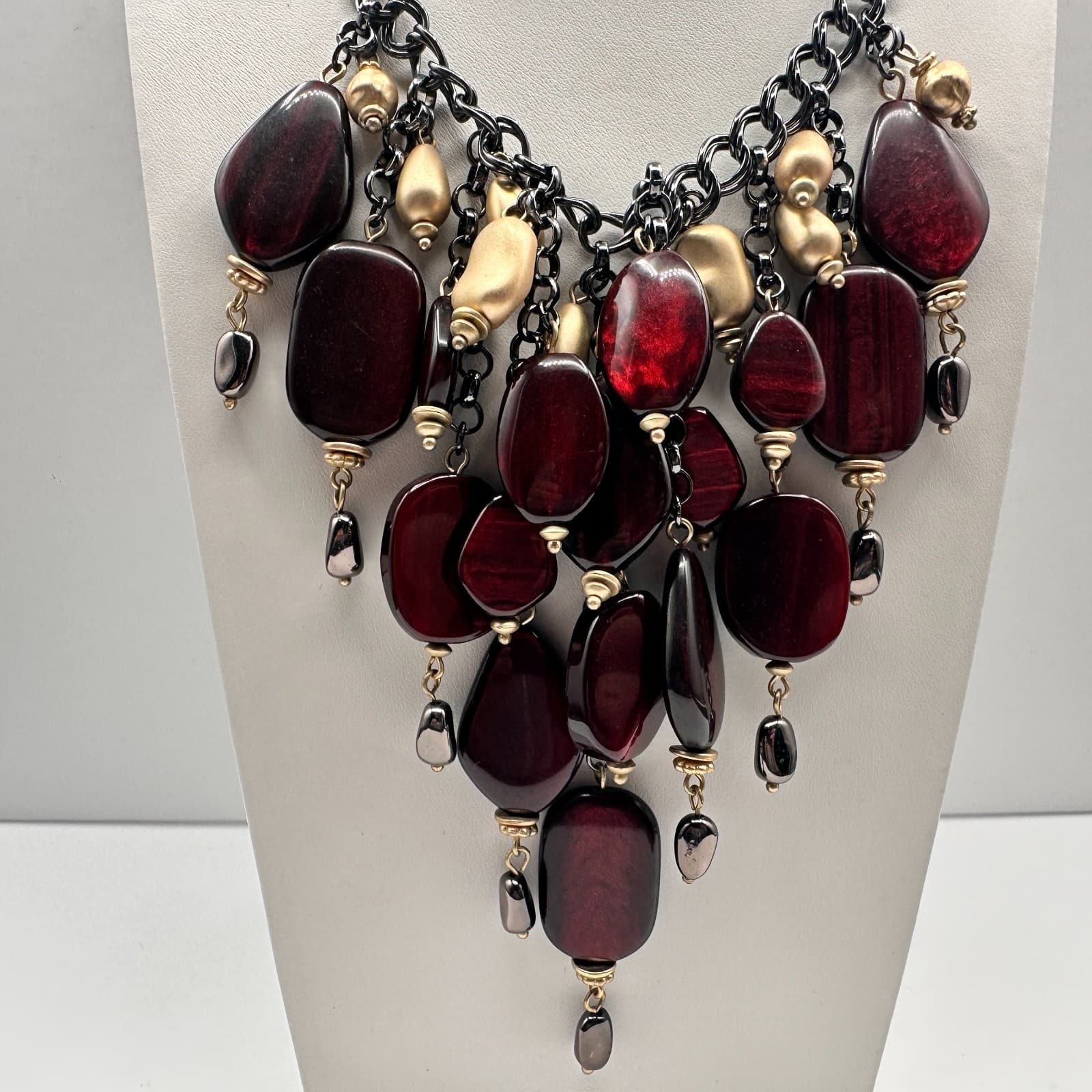 Vintage 90s Statement Chunky Bib Necklace Bold Boho Classic Women's Jewelry - Thumbnail 2