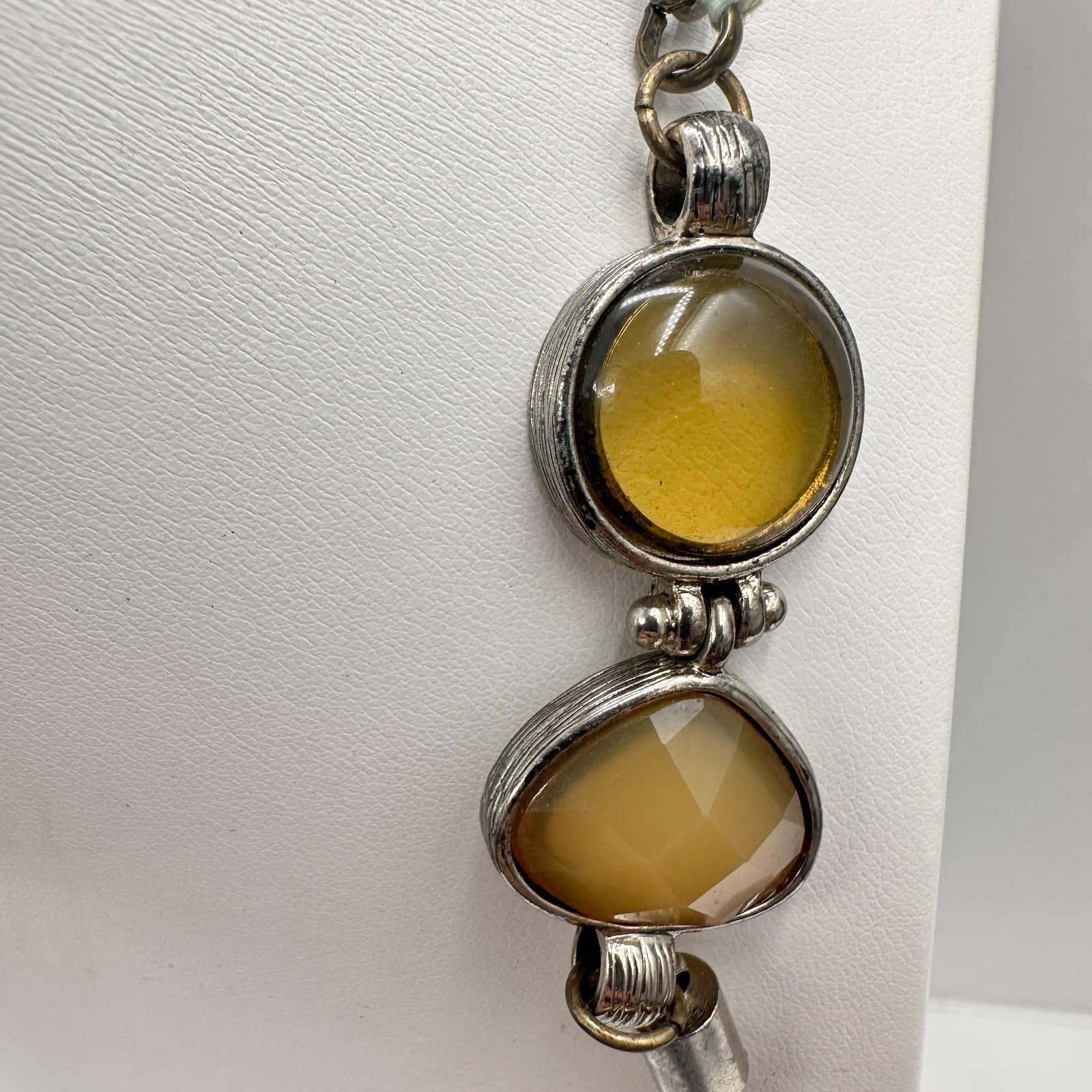 Vintage 90s LOFT Multi-Strand Layered Necklace Silver Tone Earthy Stones Jewelry - Thumbnail 8