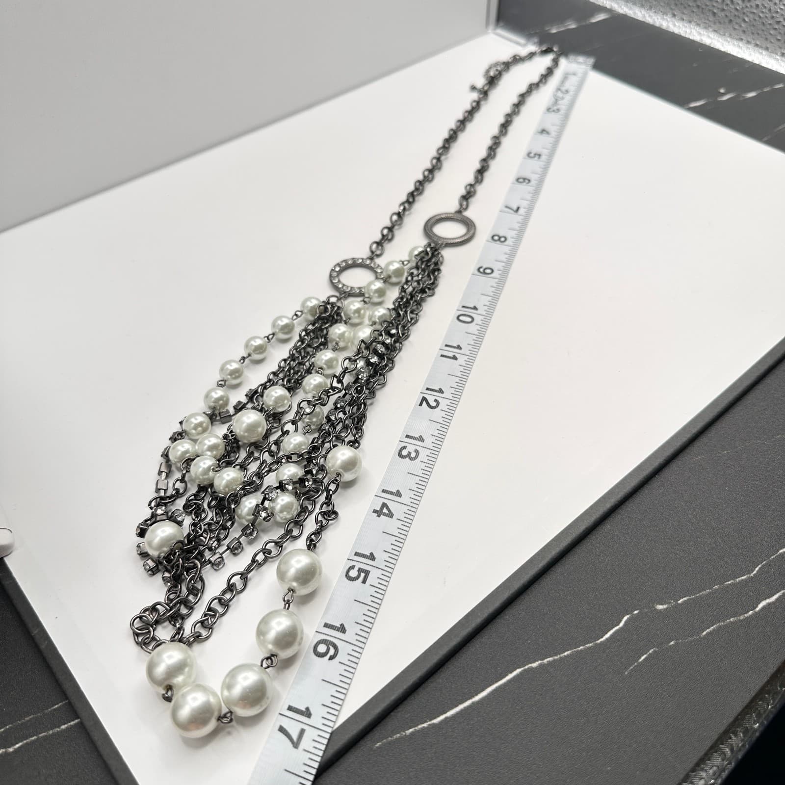 Vintage 90s NY Multi-Strand Faux Pearl Glass Layered Necklace Women's Jewelry - Thumbnail 13