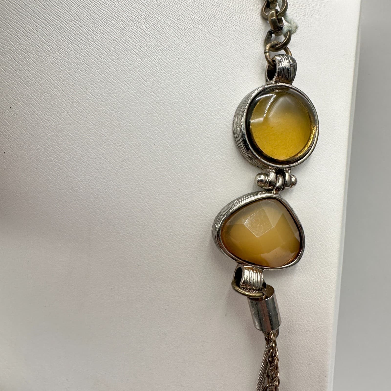 Vintage 90s LOFT Multi-Strand Layered Necklace Silver Tone Earthy Stones Jewelry - Thumbnail 9