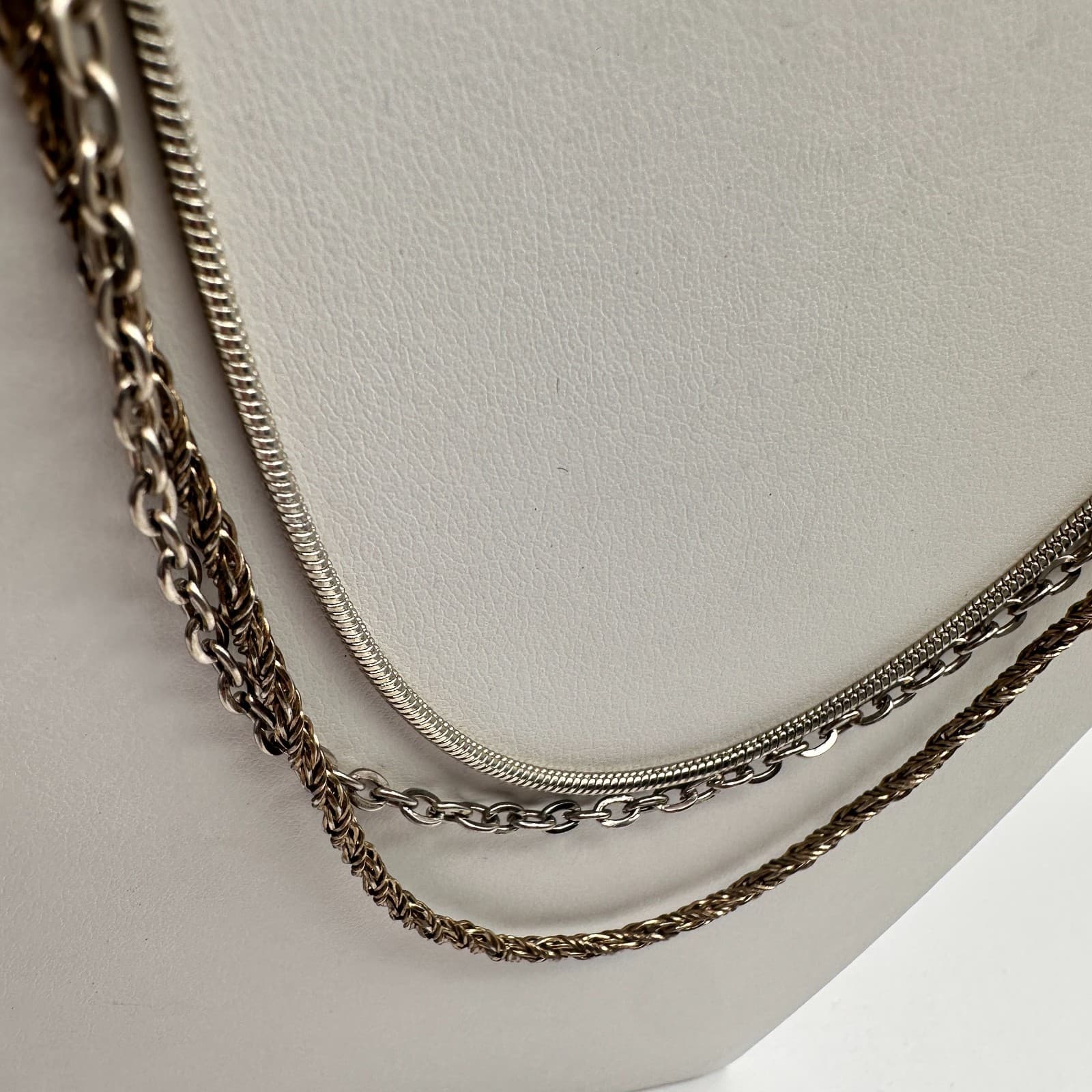 Vintage 90s LOFT Multi-Strand Layered Necklace Silver Tone Earthy Stones Jewelry - Thumbnail 7