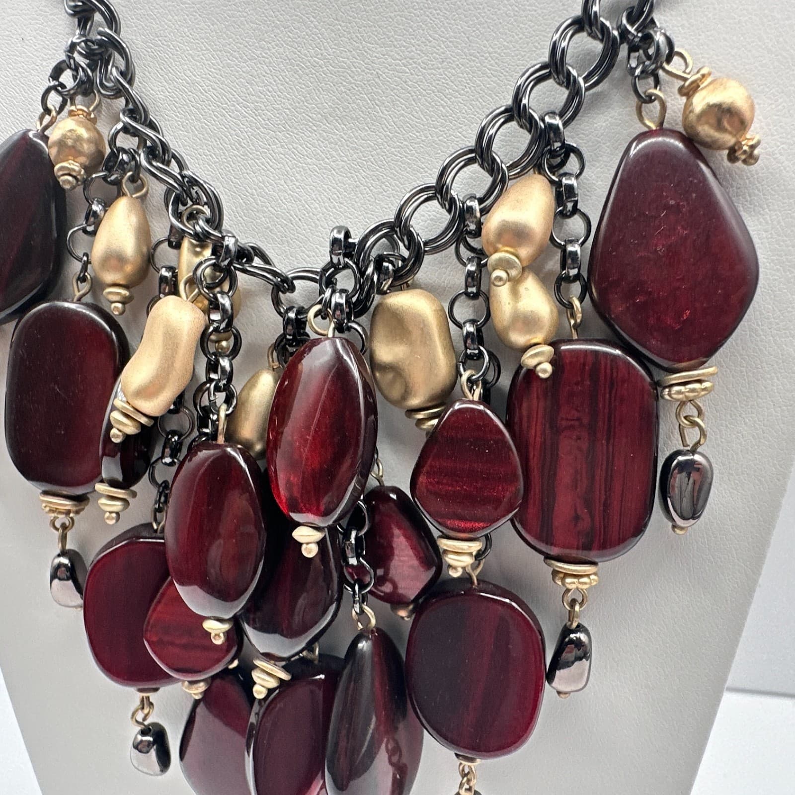 Vintage 90s Statement Chunky Bib Necklace Bold Boho Classic Women's Jewelry - Thumbnail 5