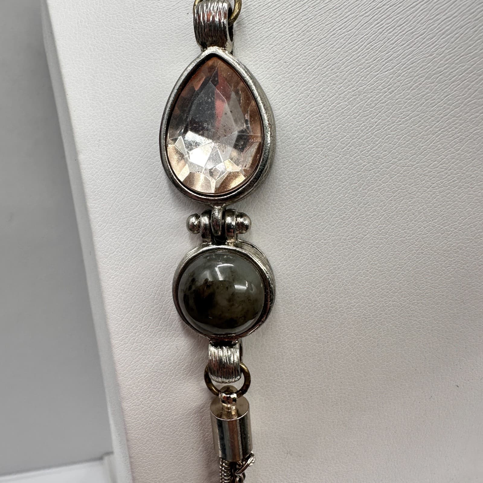 Vintage 90s LOFT Multi-Strand Layered Necklace Silver Tone Earthy Stones Jewelry - Thumbnail 5