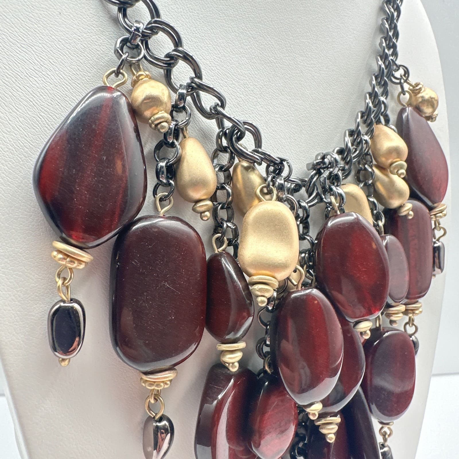 Vintage 90s Statement Chunky Bib Necklace Bold Boho Classic Women's Jewelry - Thumbnail 7