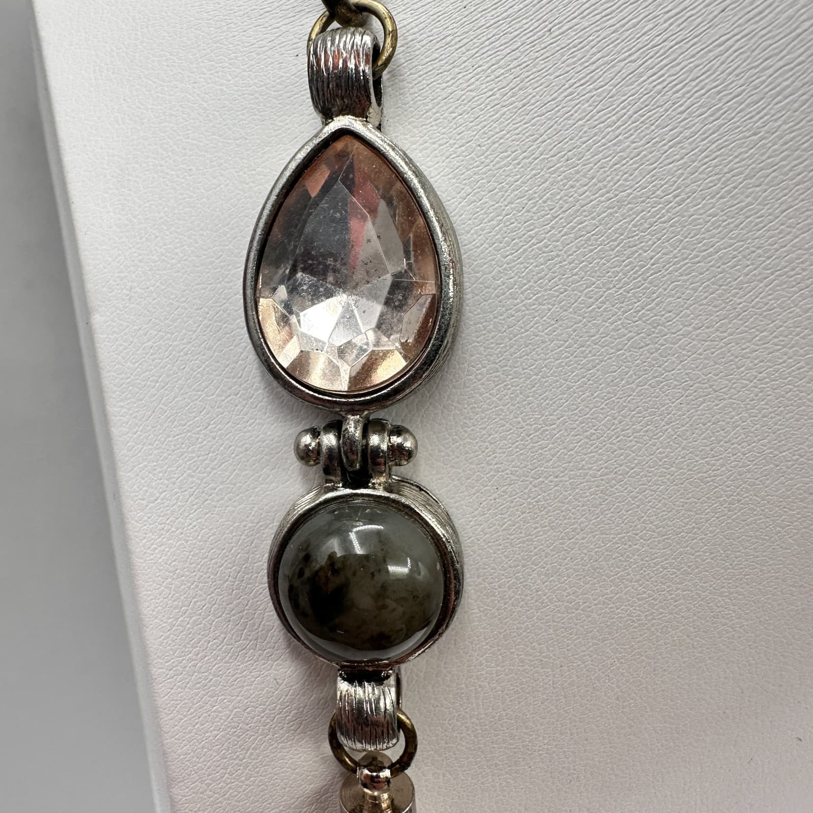 Vintage 90s LOFT Multi-Strand Layered Necklace Silver Tone Earthy Stones Jewelry - Thumbnail 4