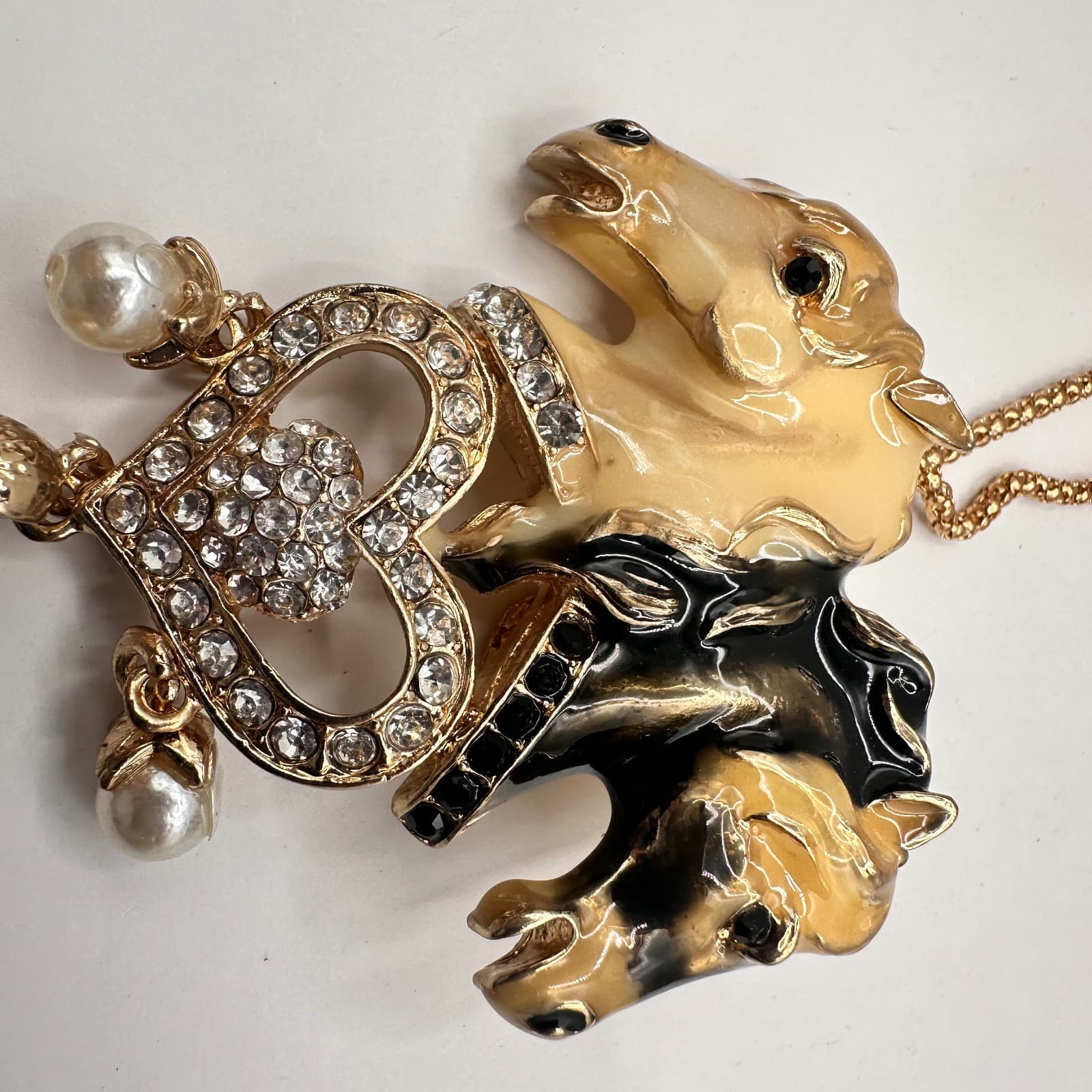 Betsey Johnson Vintage 90s Gold Tone Horse Pendant Necklace Enamel Heart - Thumbnail 5