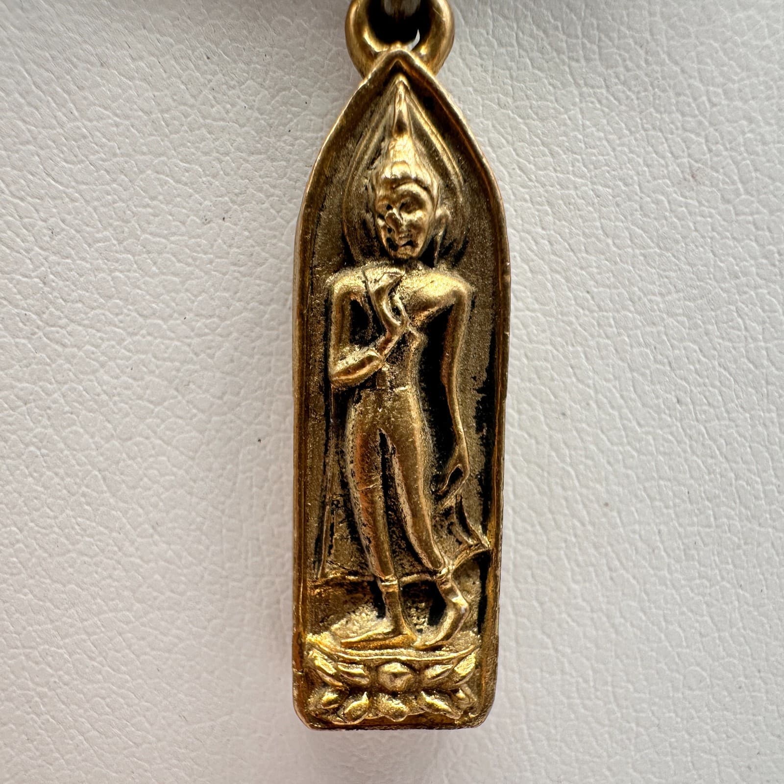 Vintage 90s Gold Tone Buddha Pendant Turquoise Glass Necklace Silk Bronze Tone - Thumbnail 8