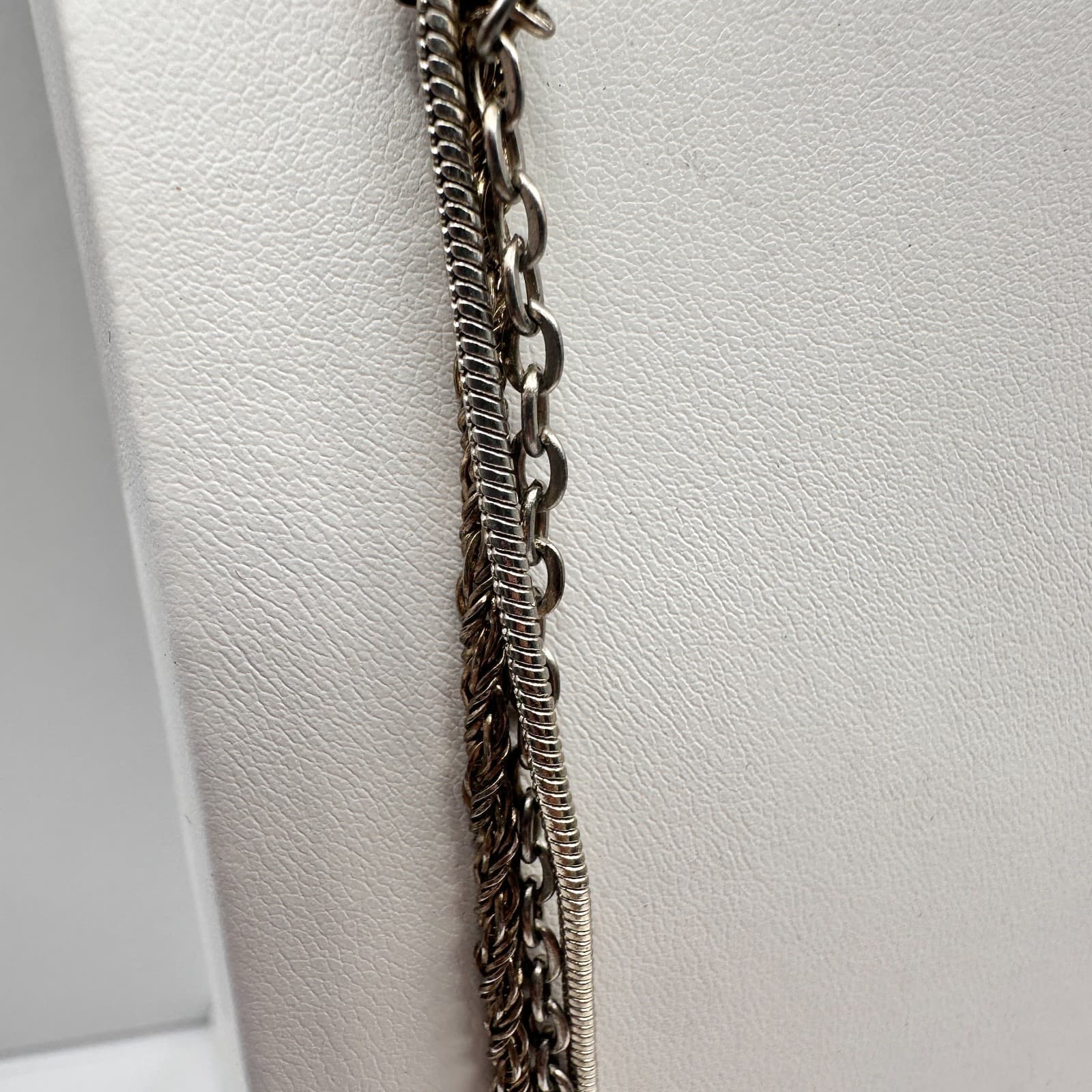 Vintage 90s LOFT Multi-Strand Layered Necklace Silver Tone Earthy Stones Jewelry - Thumbnail 6