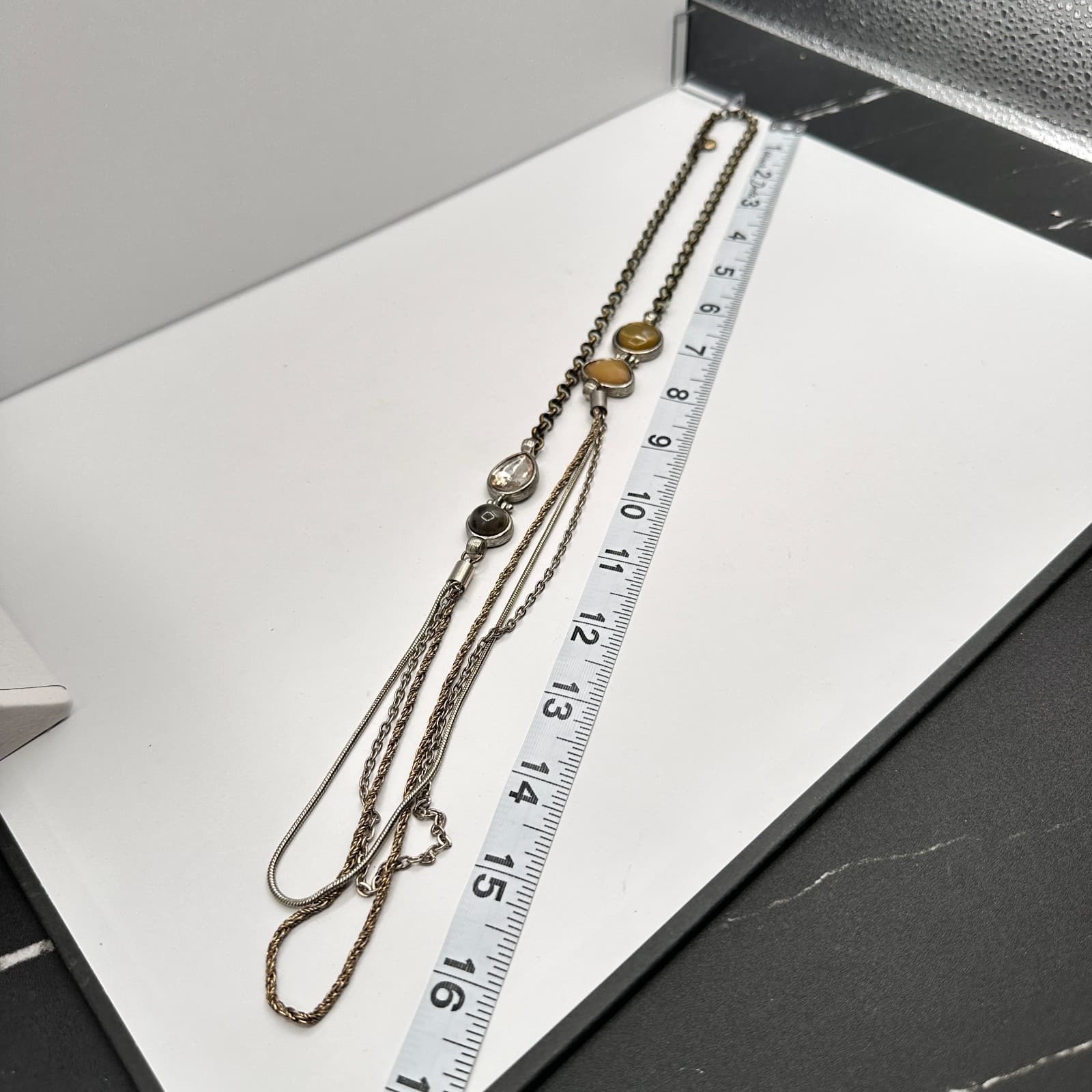 Vintage 90s LOFT Multi-Strand Layered Necklace Silver Tone Earthy Stones Jewelry - Thumbnail 12