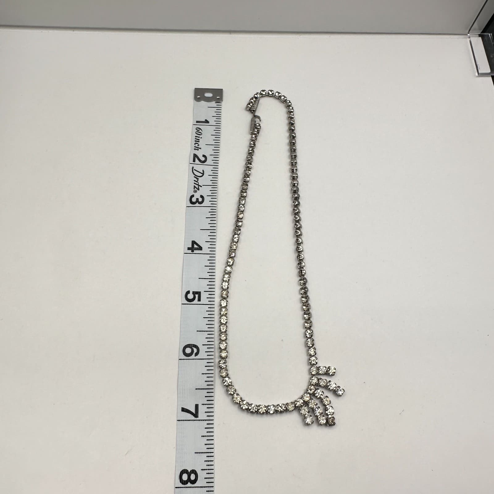 Vintage 50s 60s Silver Tone Clear Rhinestone Fringe Statement Necklace Jewelry - Thumbnail 8