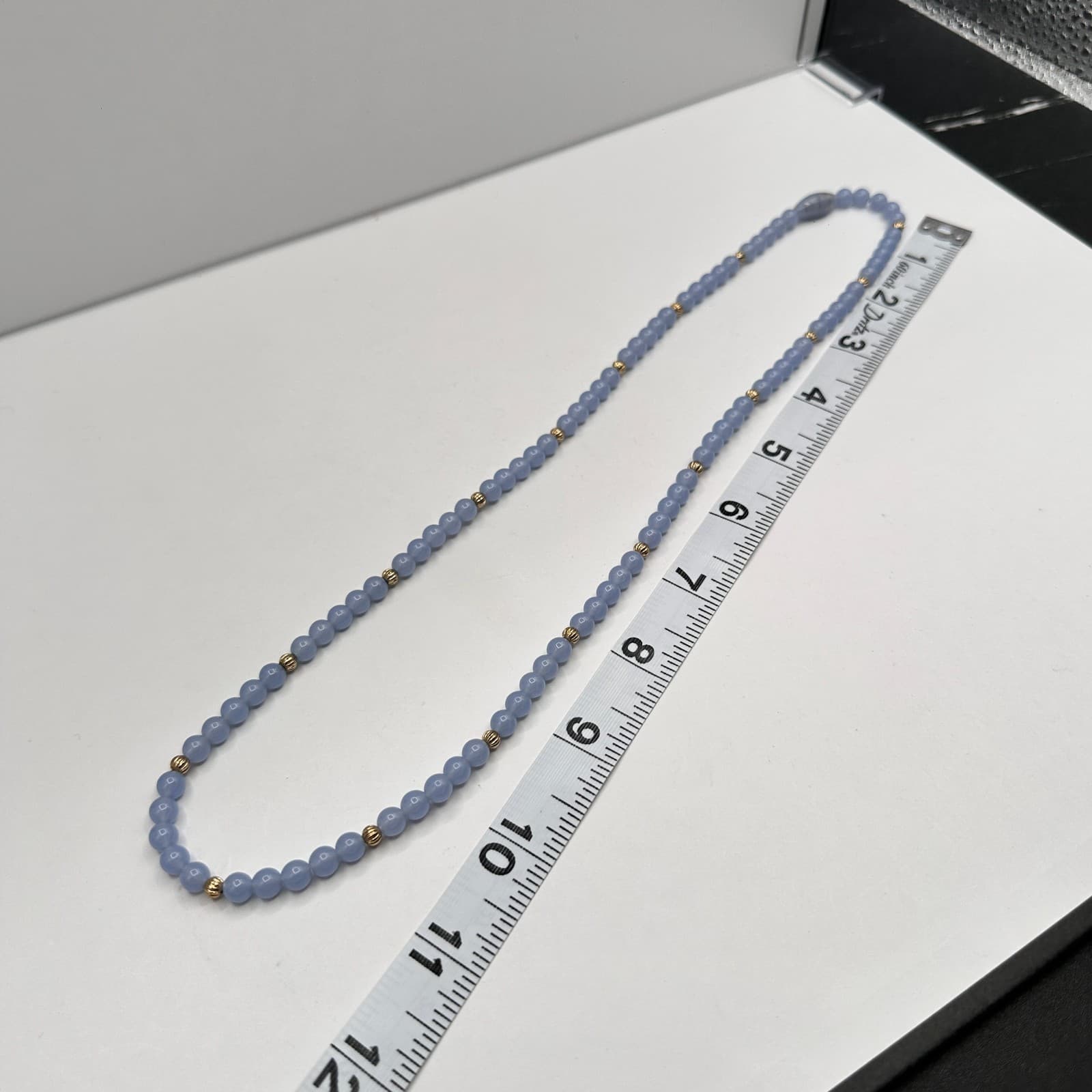 Vintage 90s Beaded Necklace Set Blue Lace Agate Pearl Shell Grey Classic Jewelry - Thumbnail 15