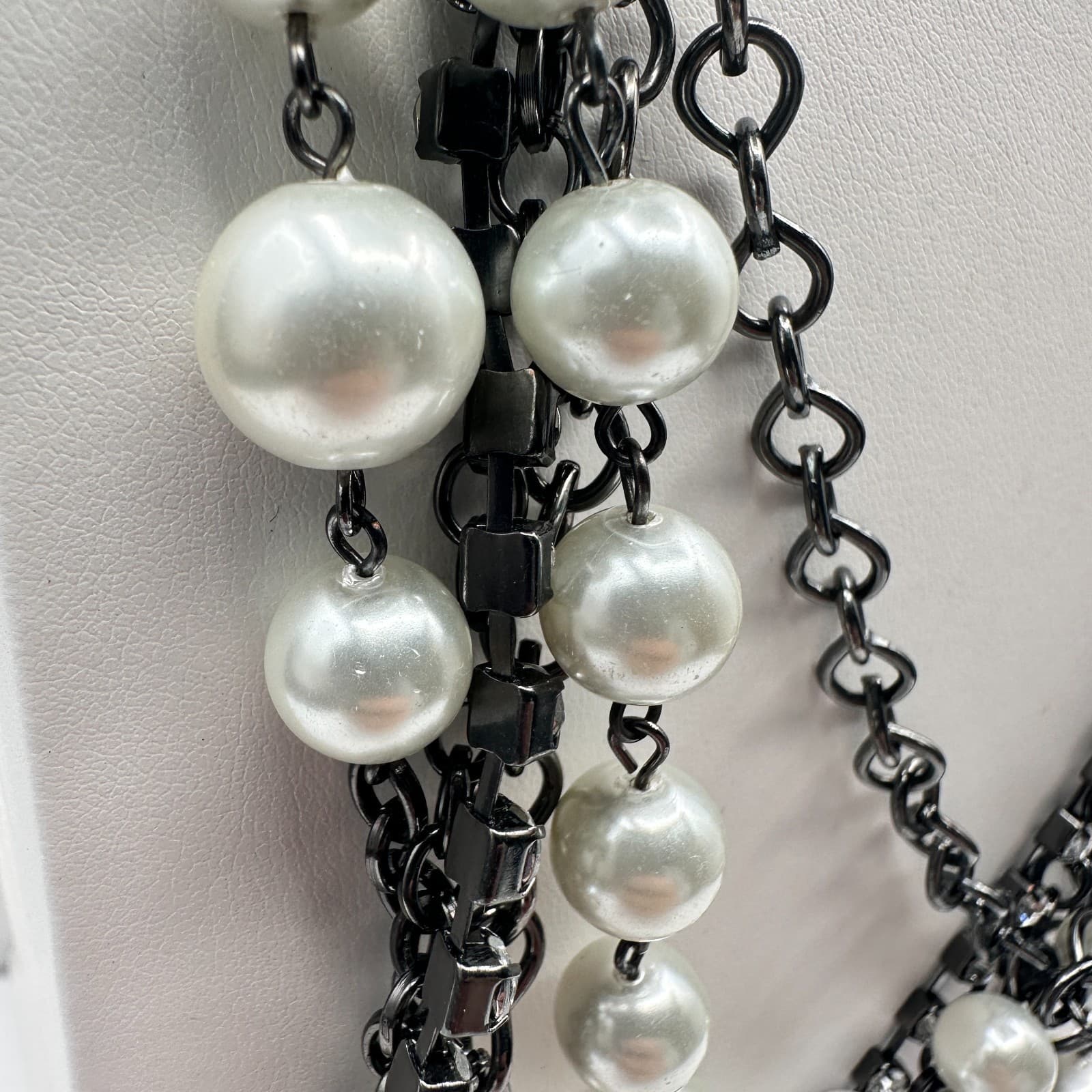 Vintage 90s NY Multi-Strand Faux Pearl Glass Layered Necklace Women's Jewelry - Thumbnail 7