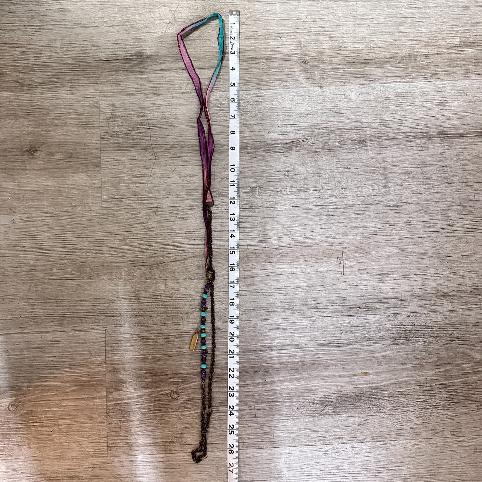 Vintage 90s Gold Tone Buddha Pendant Turquoise Glass Necklace Silk Bronze Tone - Thumbnail 9