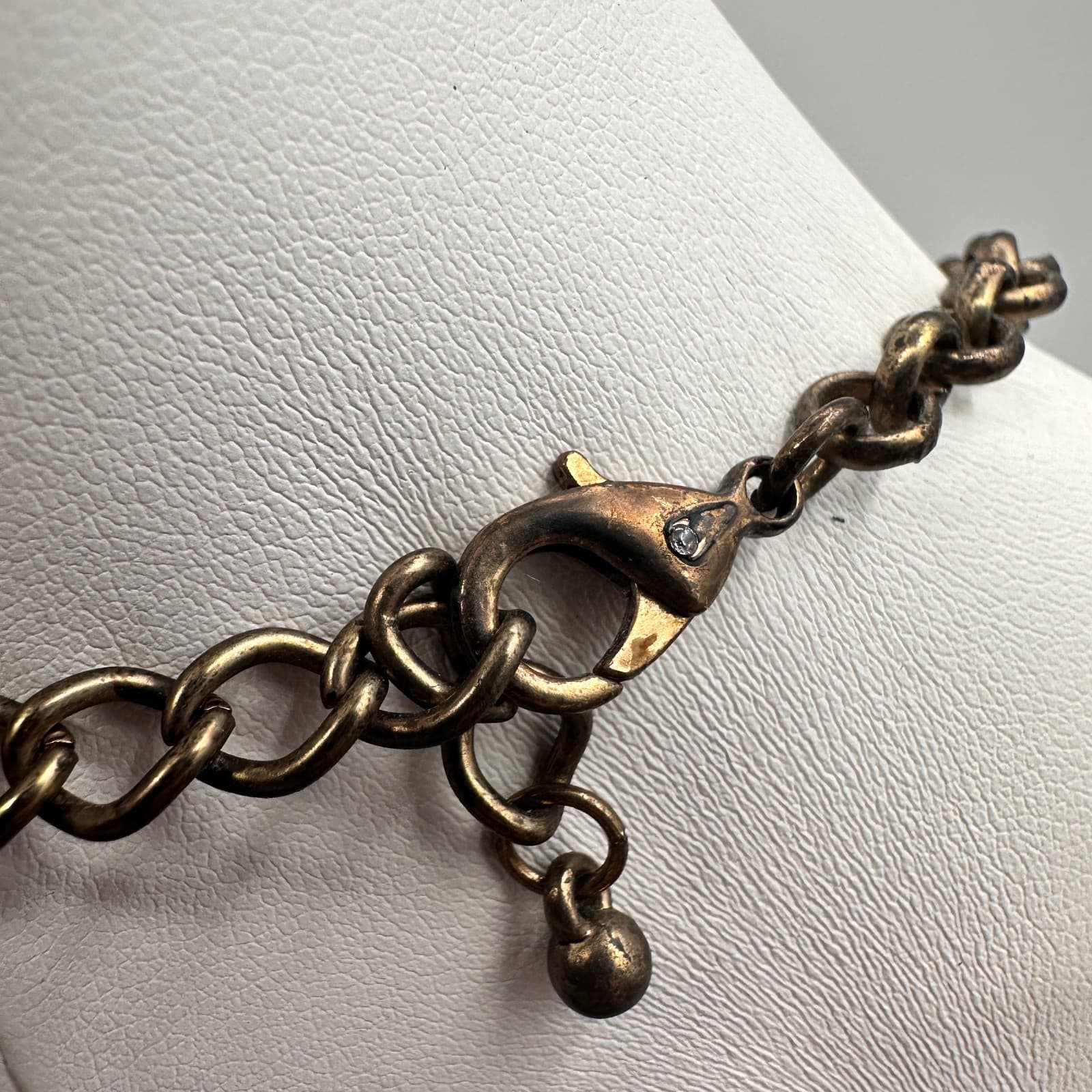 Vintage 90s Bronze Tone Statement Bib Necklace Glass Bead Tassel Fringe Fashion - Thumbnail 9