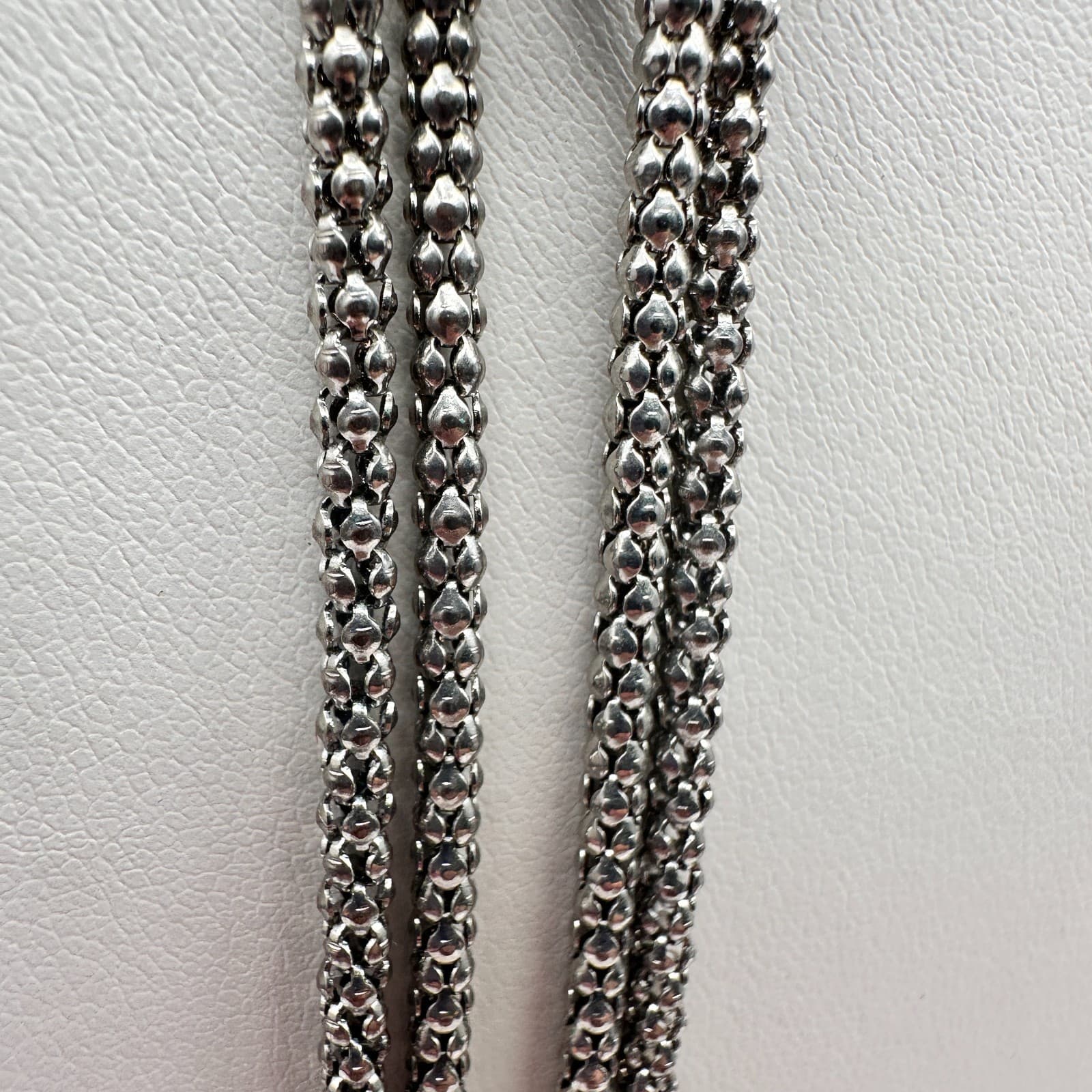 Vintage 90s Multi Strand Silver Tone Knotted Mesh Popcorn Chain Necklace Jewelry - Thumbnail 6