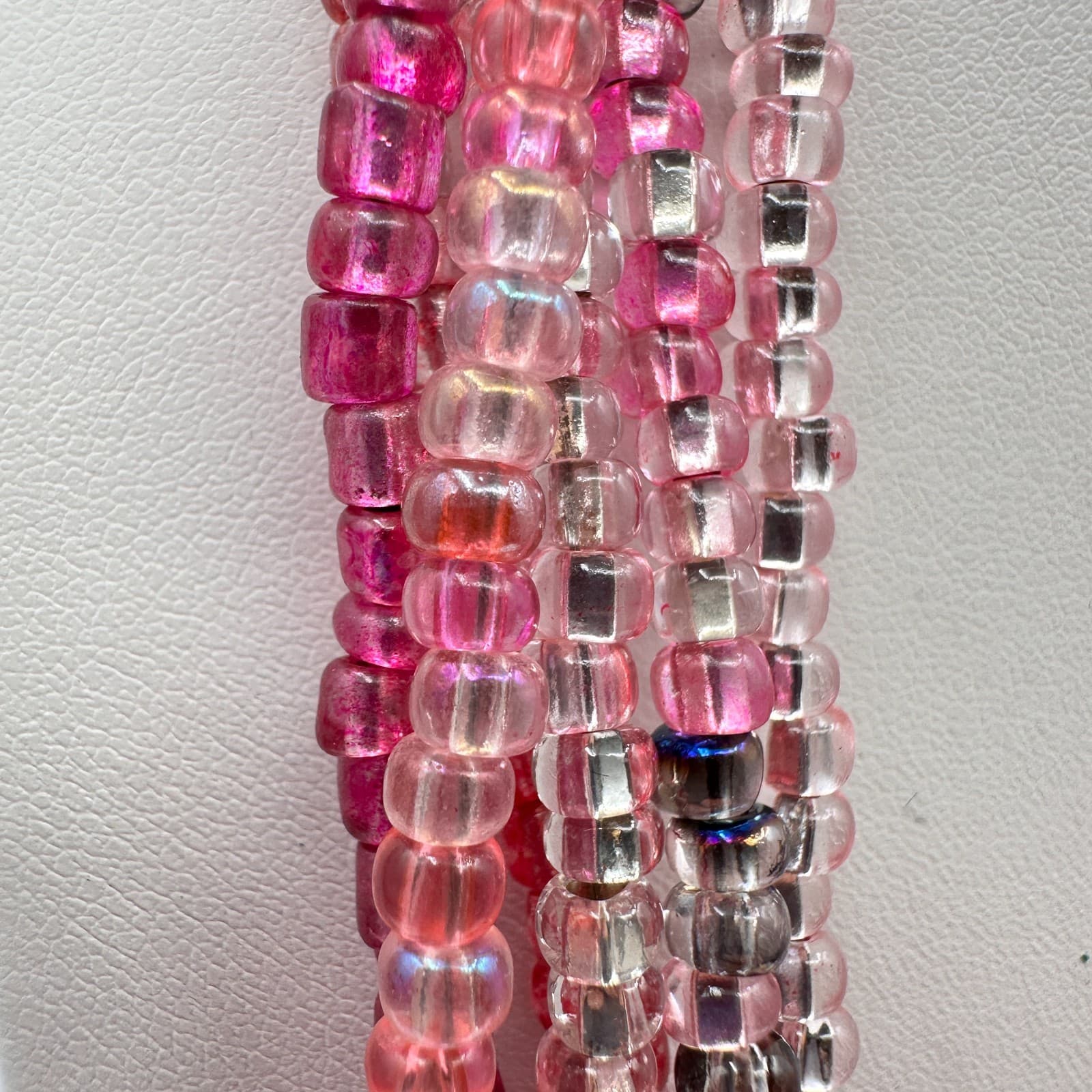 Vintage Y2K Multi Strand Pink Seed Beads Layered Necklace Silver toned Jewelry - Thumbnail 5