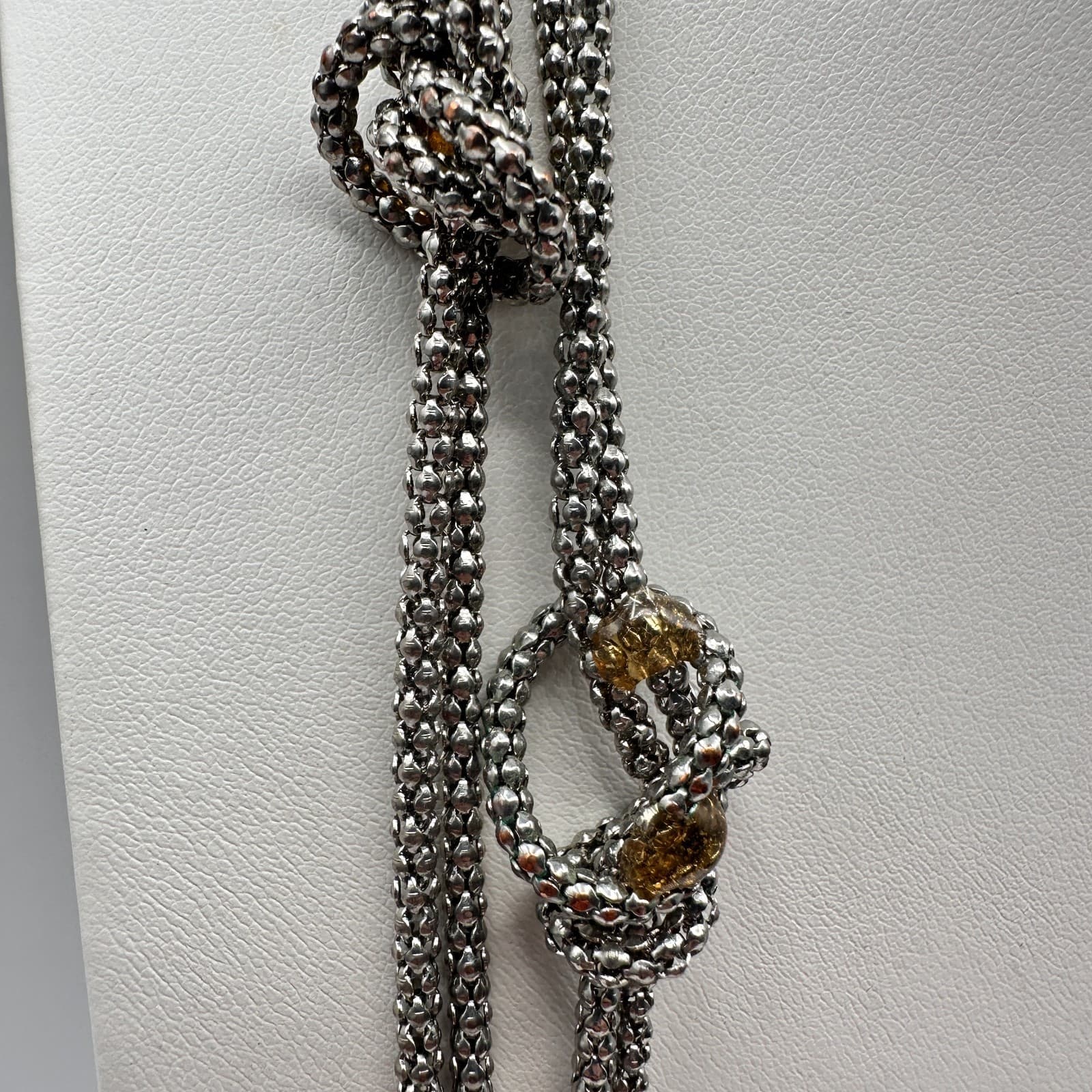 Vintage 90s Multi Strand Silver Tone Knotted Mesh Popcorn Chain Necklace Jewelry - Thumbnail 4